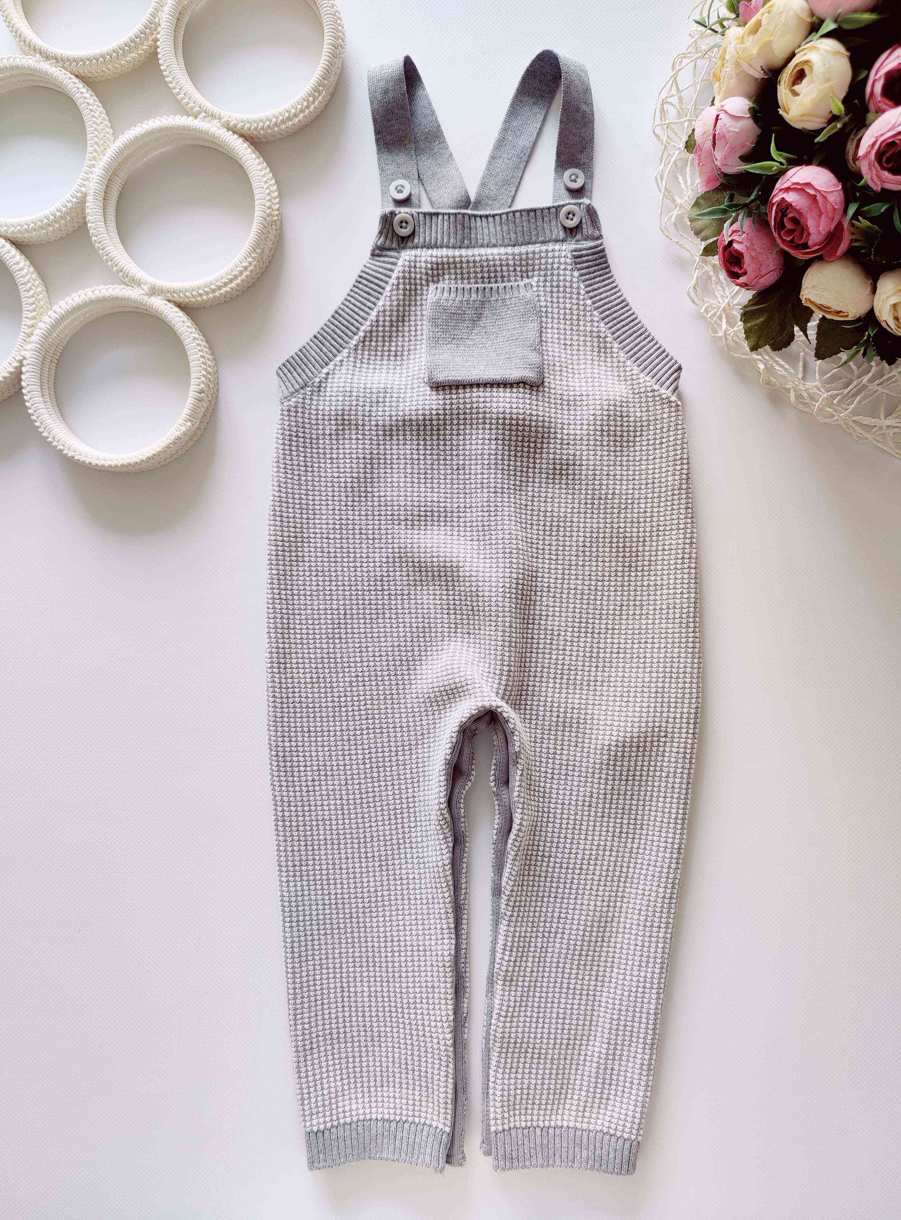 12,18 мес, рост 83 Теплый вязаный комбинезон для мальчика