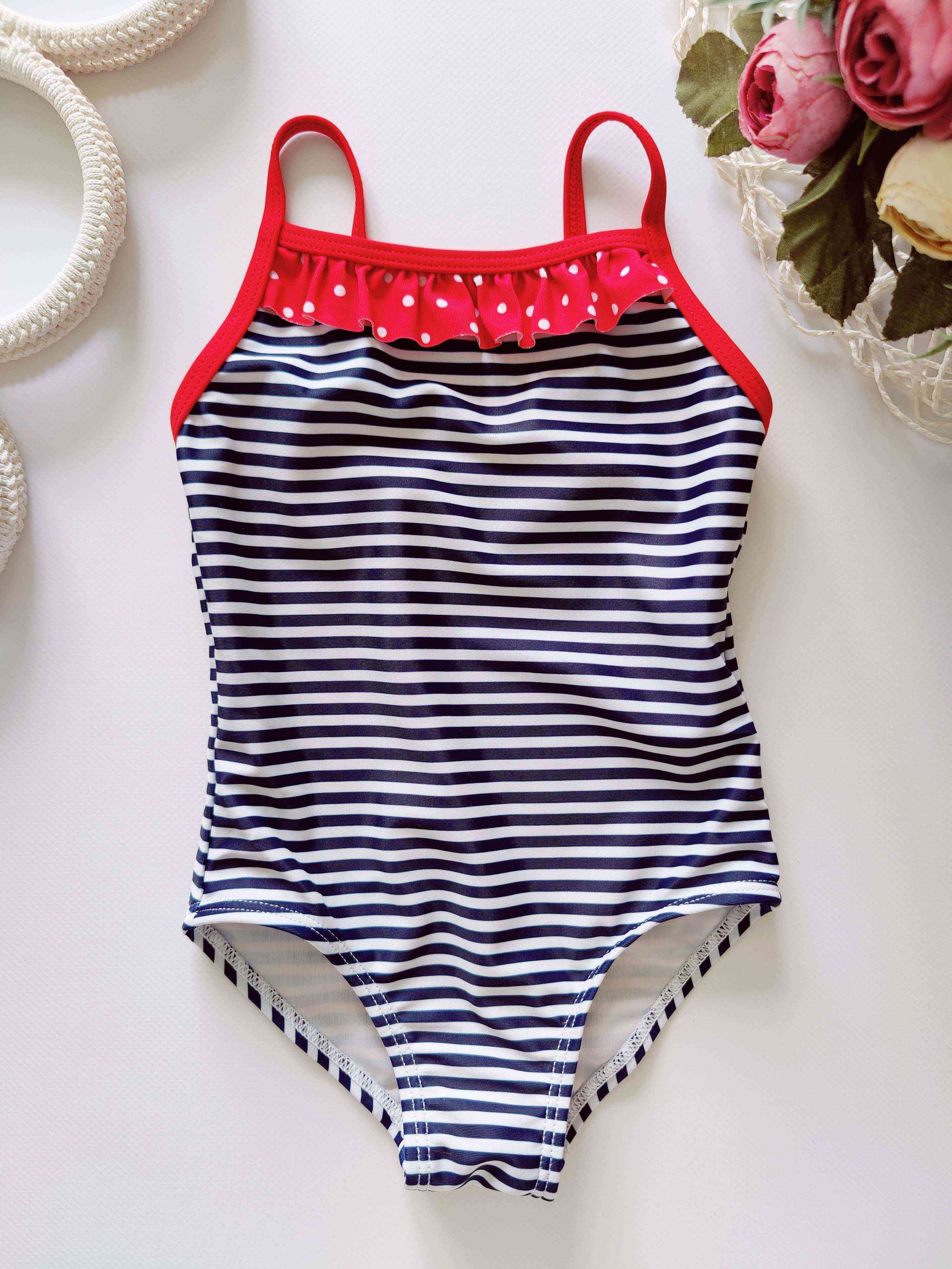 9,12 мес, рост 80 Детский полосатый купальник