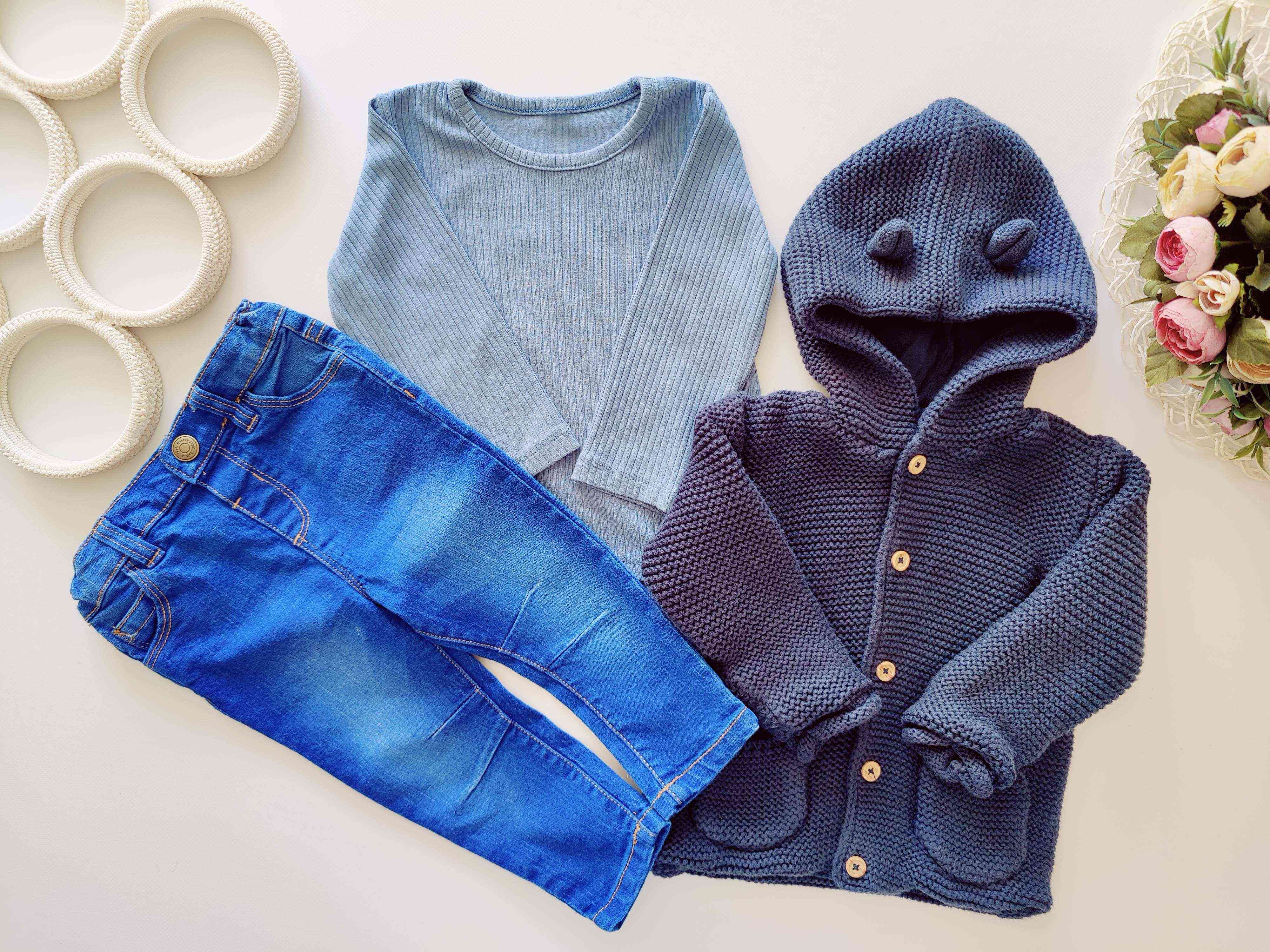 9,12 міс, зріст 74,80 В'язаний кардиган, стрейчові джинси та реглан