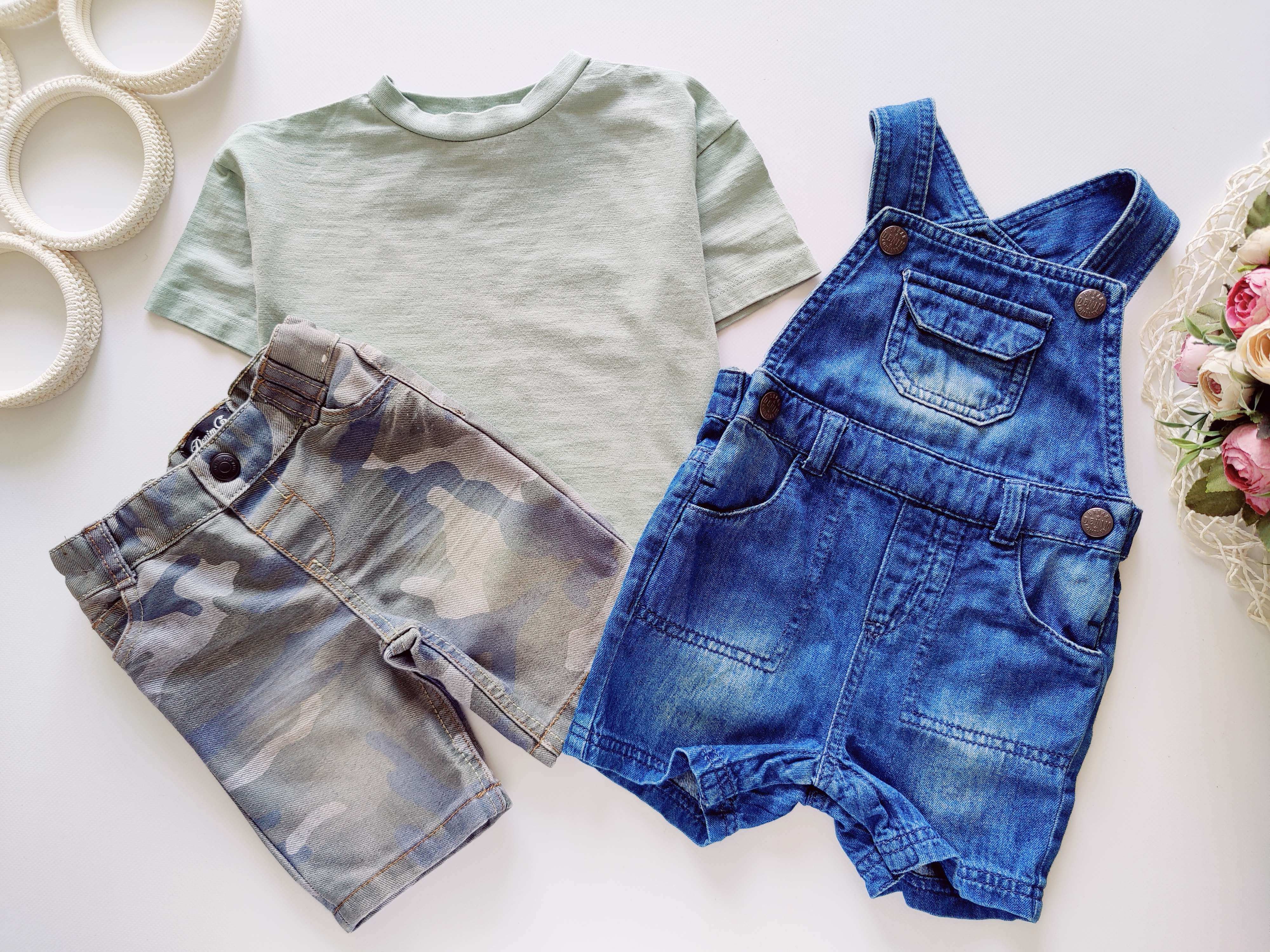 9,12 міс, зріст 74,80 Нові шорти з футболкою, джинсовий ромпер