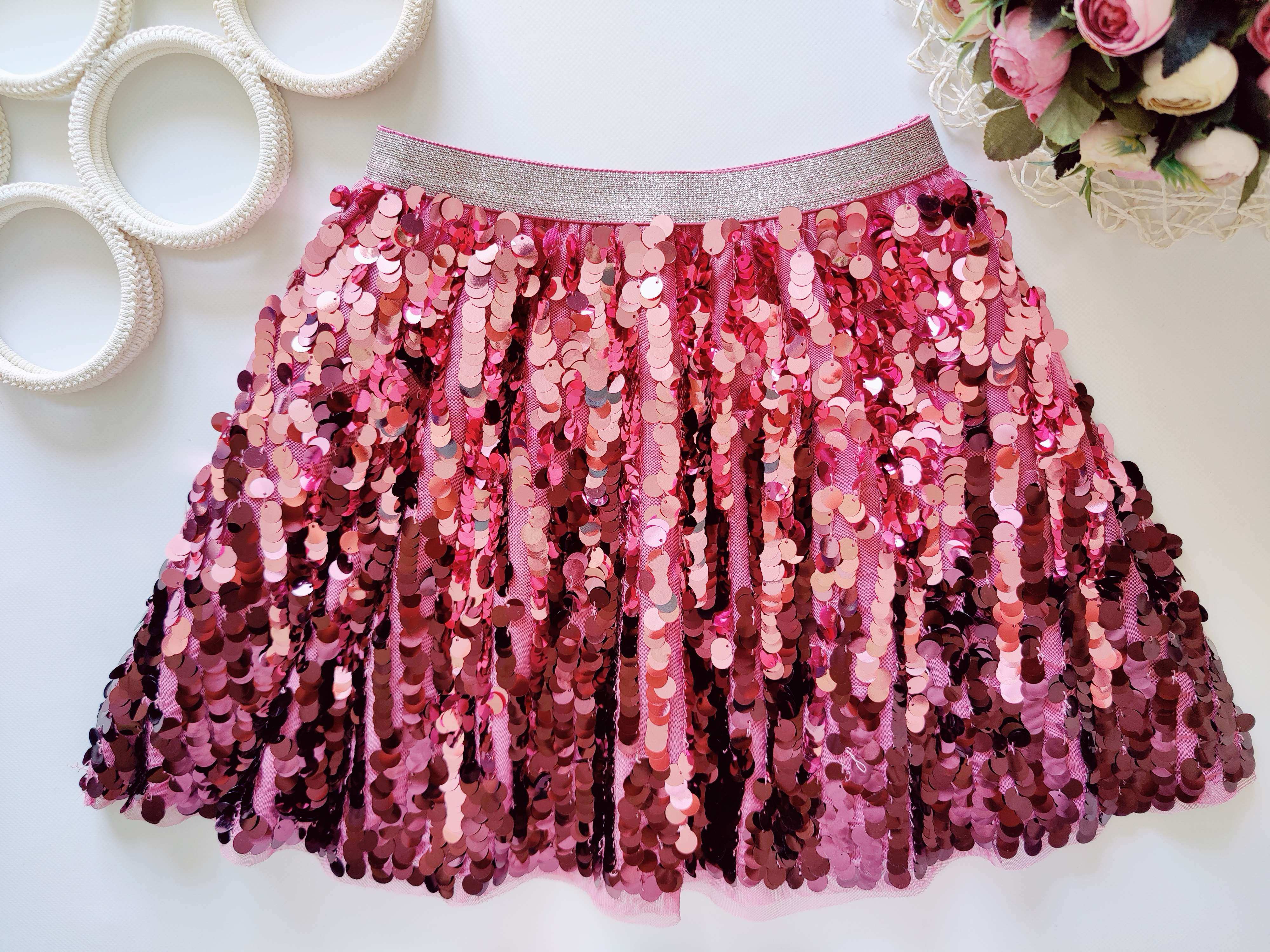 11,12 лет, рост 146,152 Нарядная детская юбка в пайетках