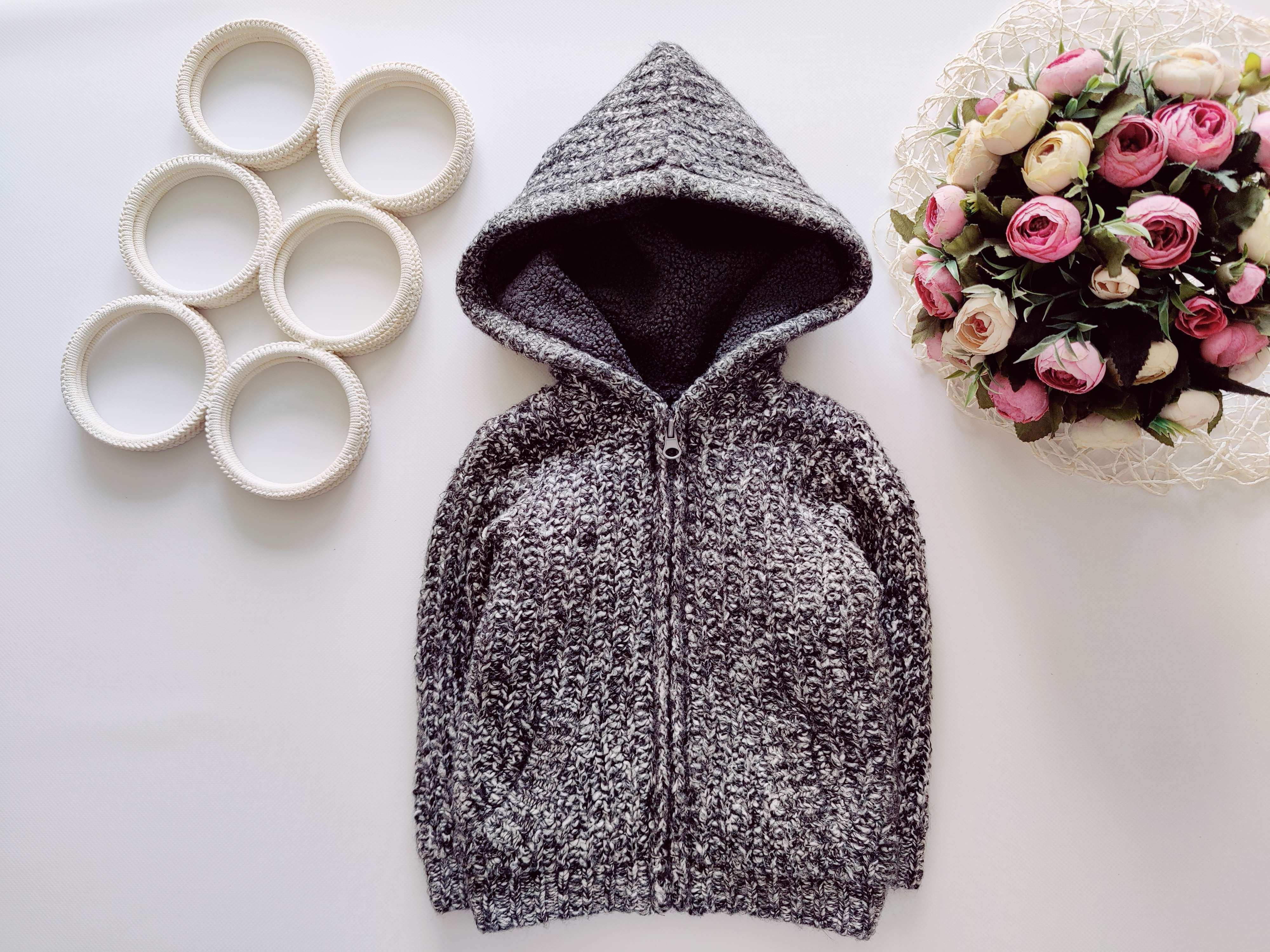 12,18 міс, В'язана утеплена толстовка