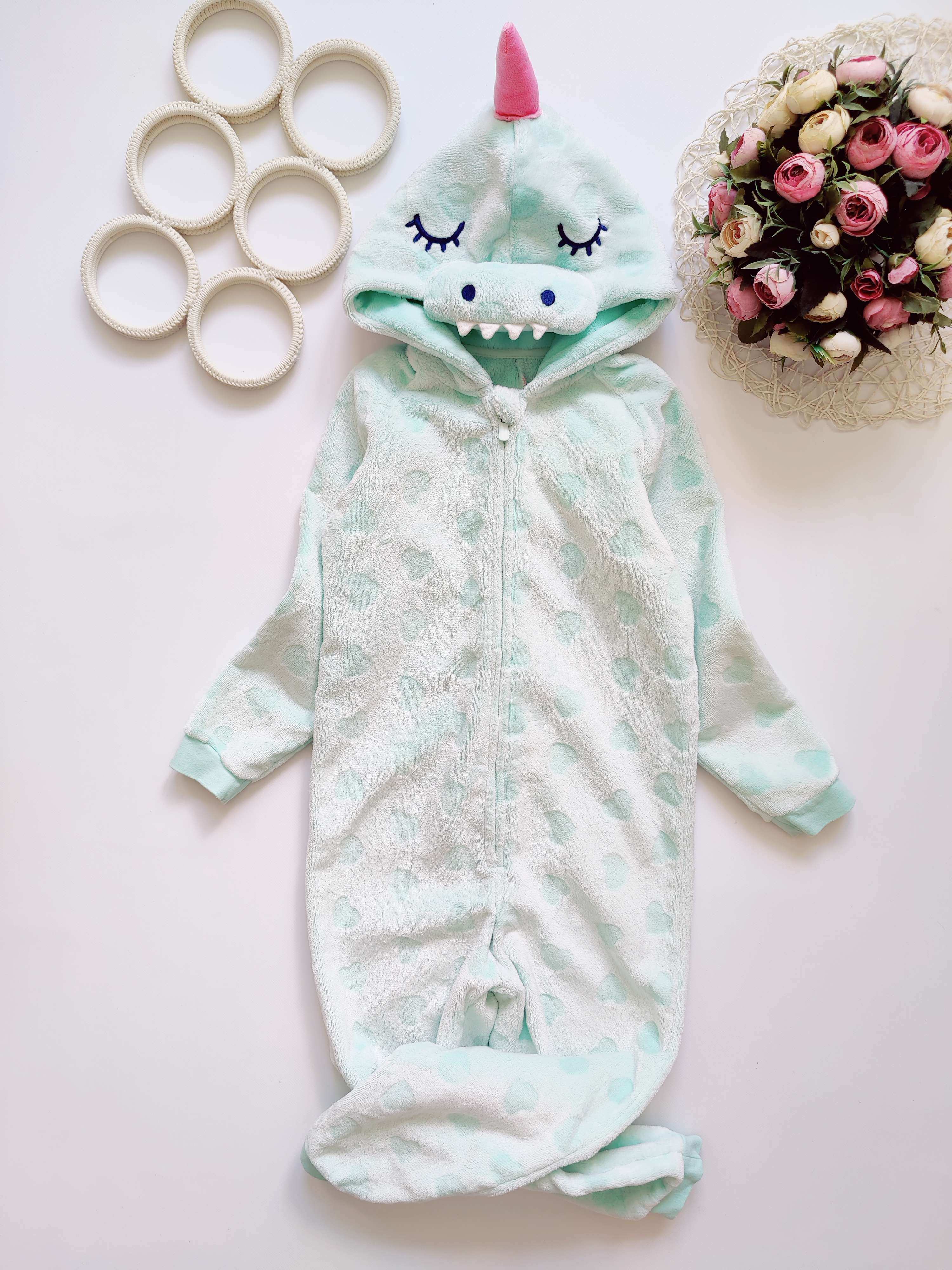 8,9 лет, рост 128,134 Теплый кигуруми единорог