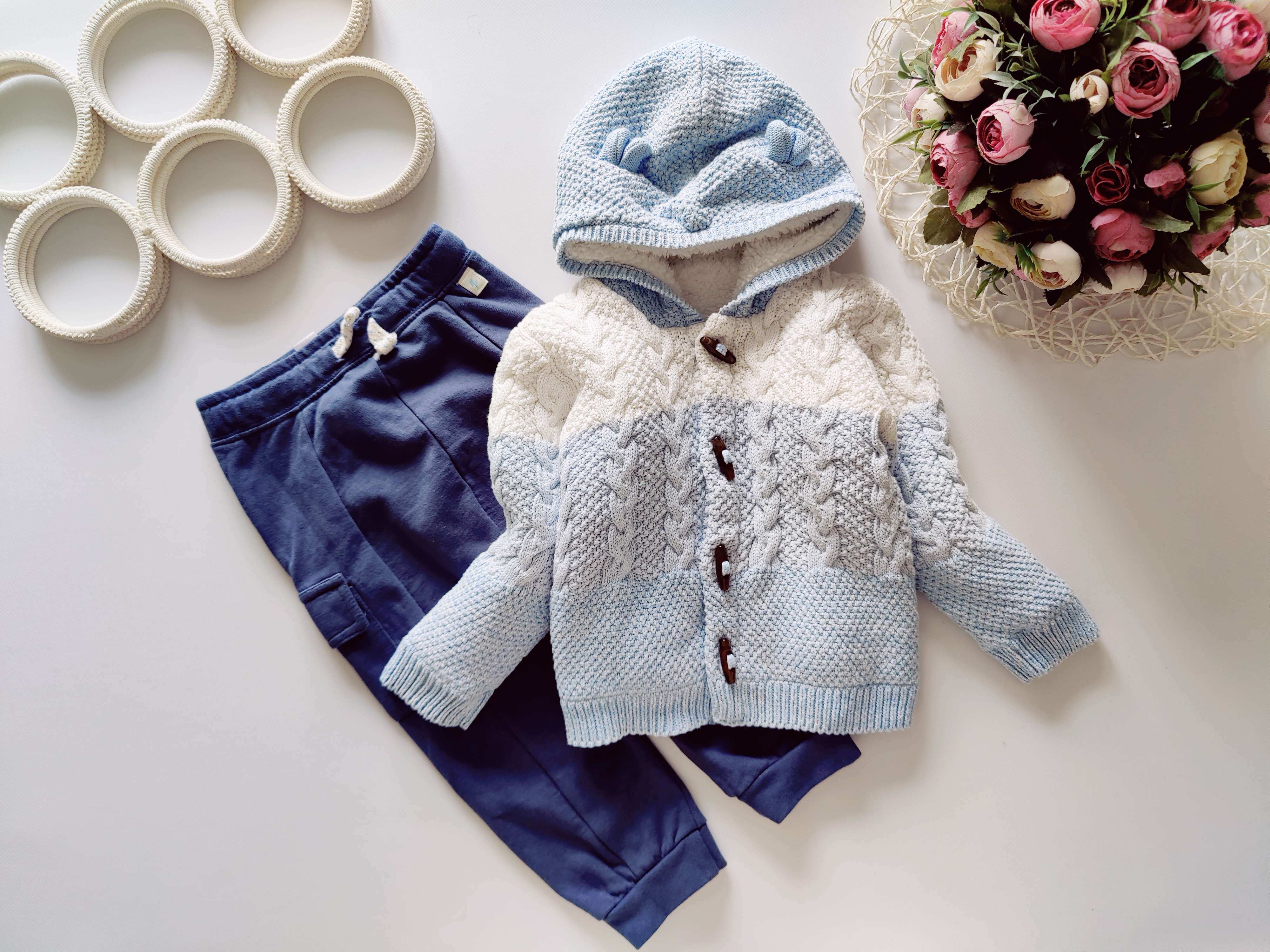 12,18 міс, В'язана тепла кофта меховушка та штані на флісі