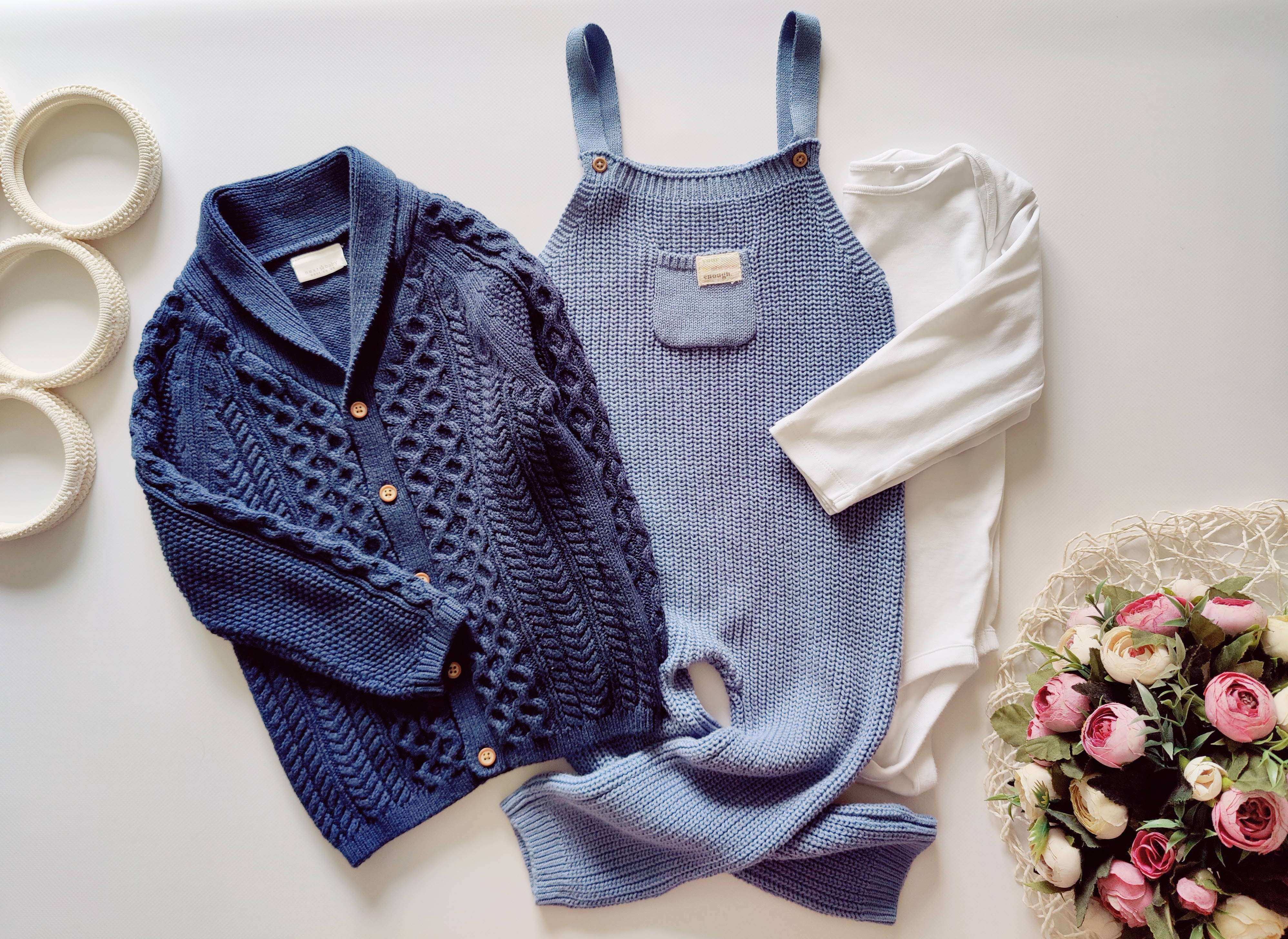 18,24 міс, зріст 92 Теплий в'язаний ромпер, кофта та біле боді з рукавами