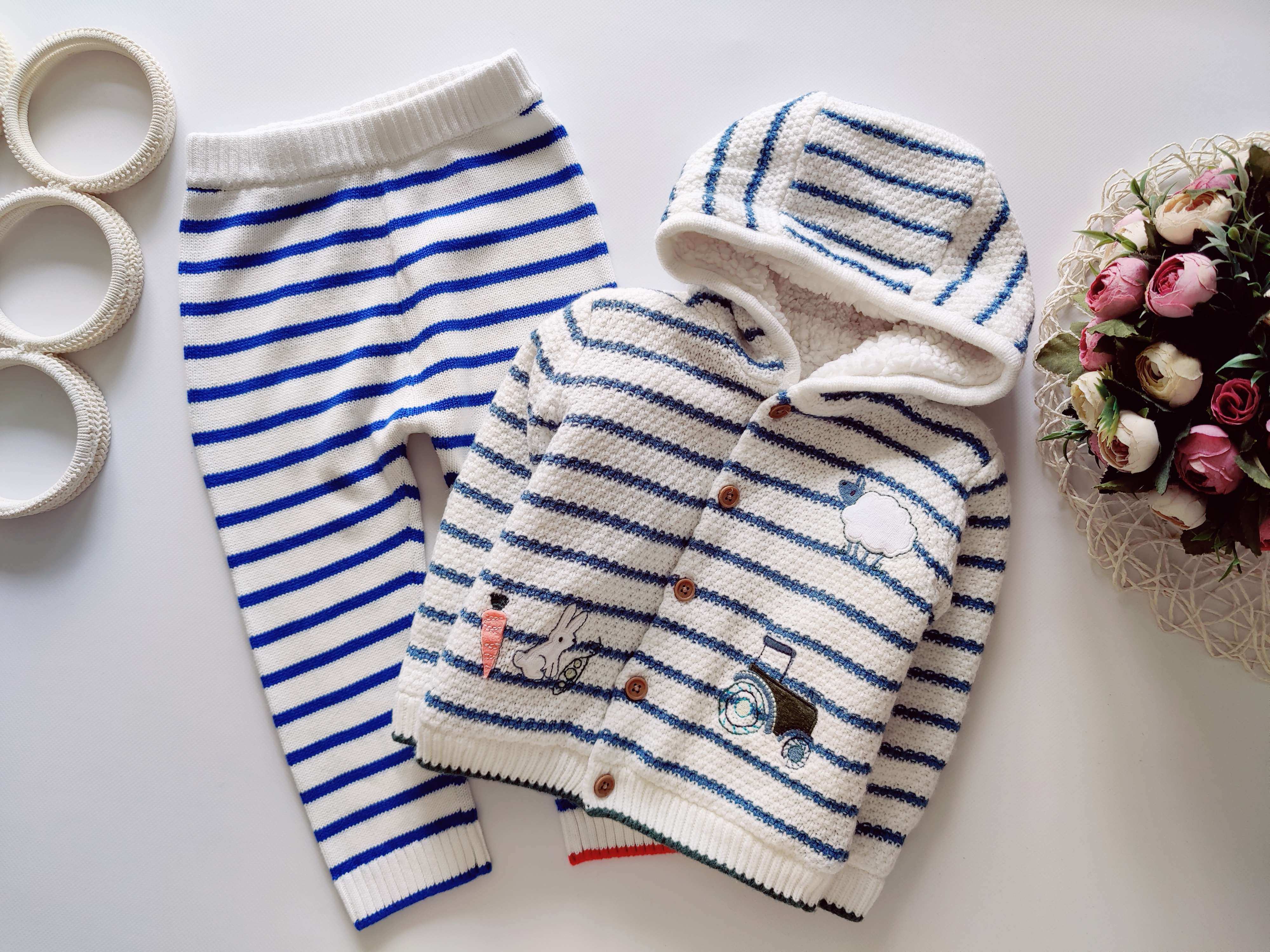 12,18 міс, В'язана тепла кофта меховушка та теплі в'язані штани