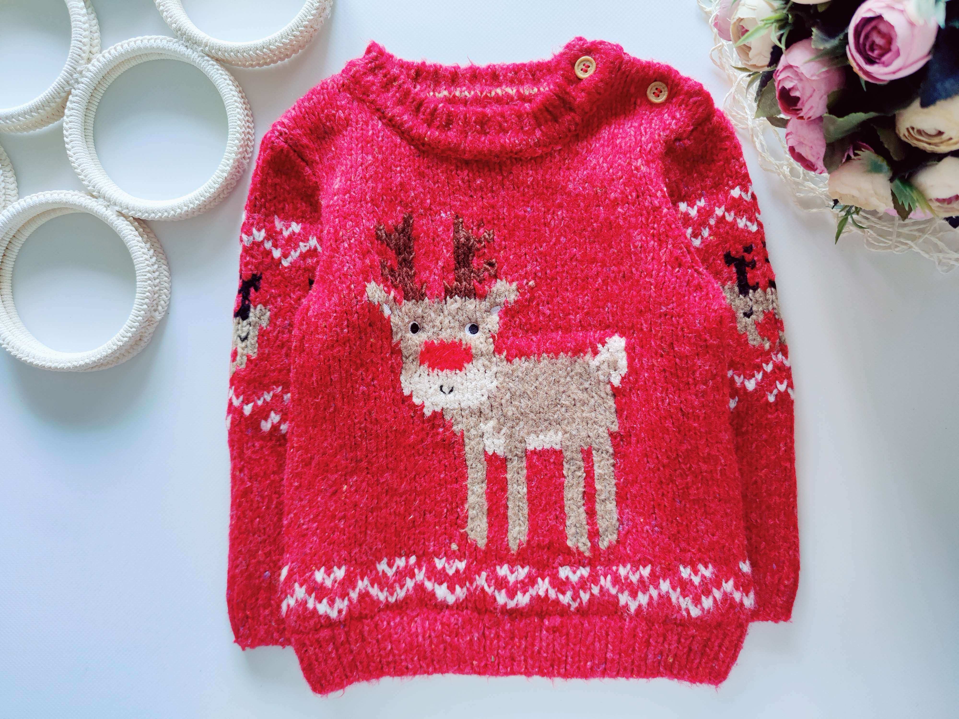 12,18 міс, зріст 86 Новорічний светр дитячий з оленем