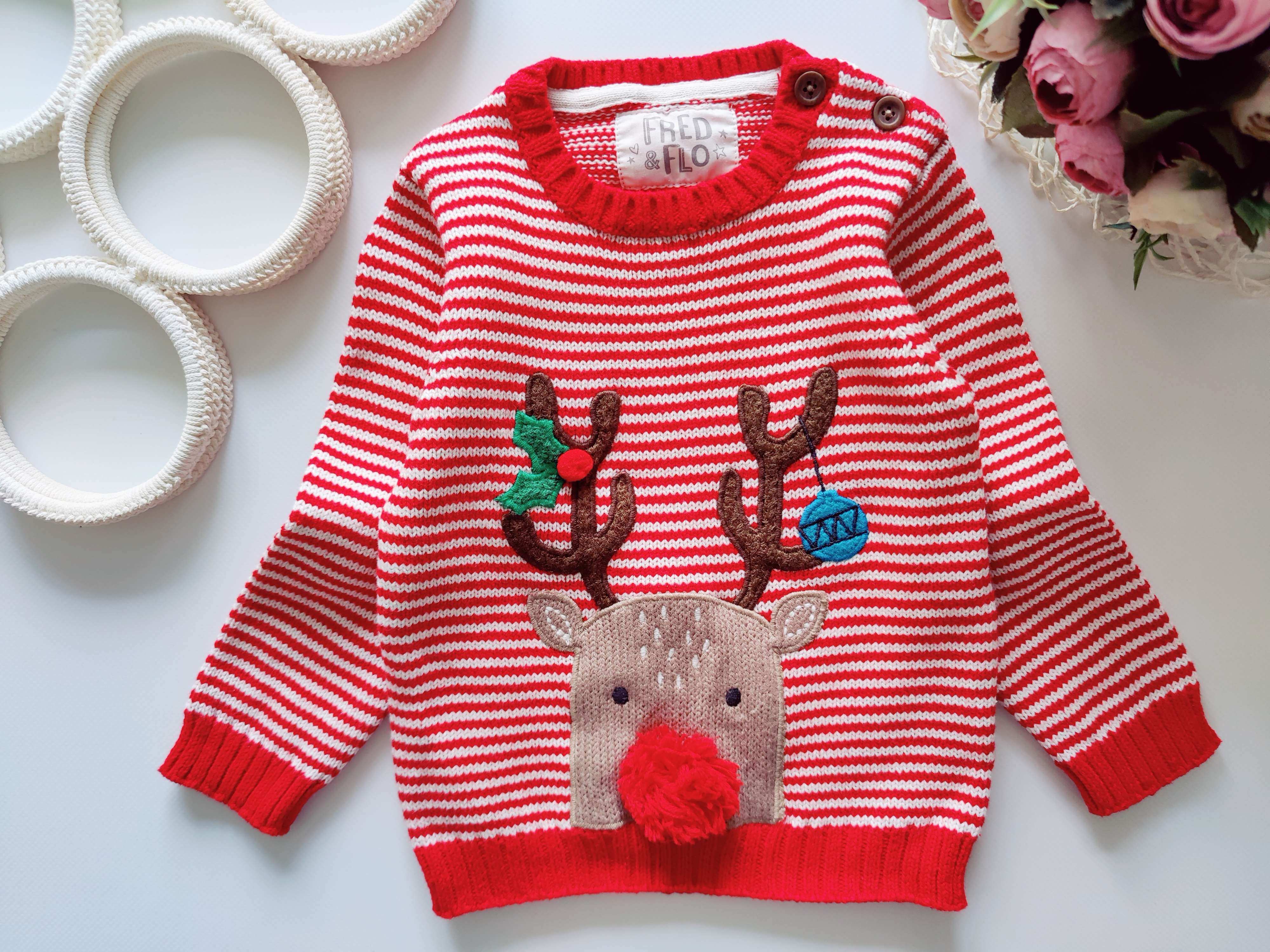 9,12 мес, рост 80 Натуральний новорічний светр з оленем