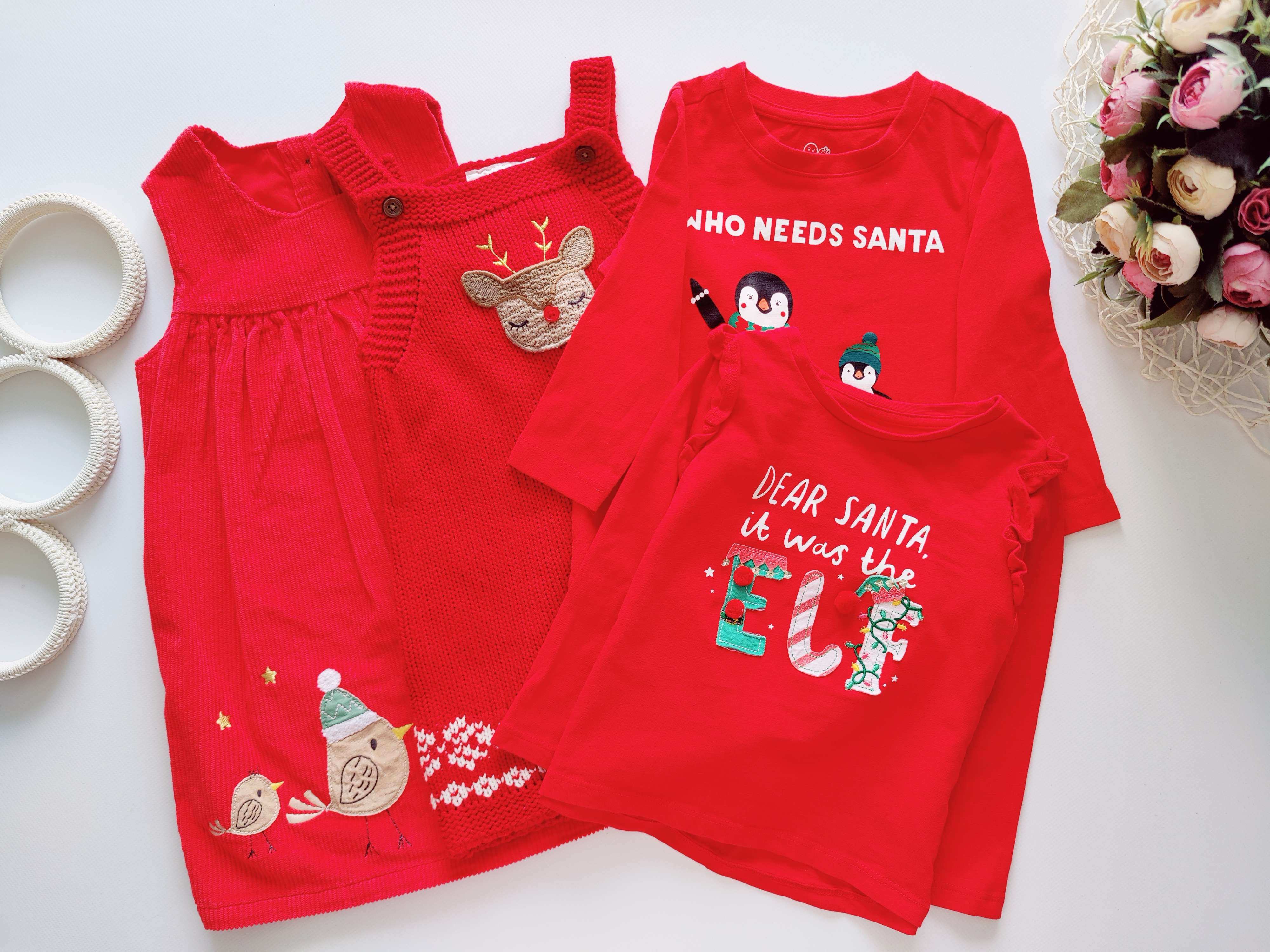 1-2 роки, зріст 86 Новий сарафан, два реглани та в'язаний новорічний сарафан