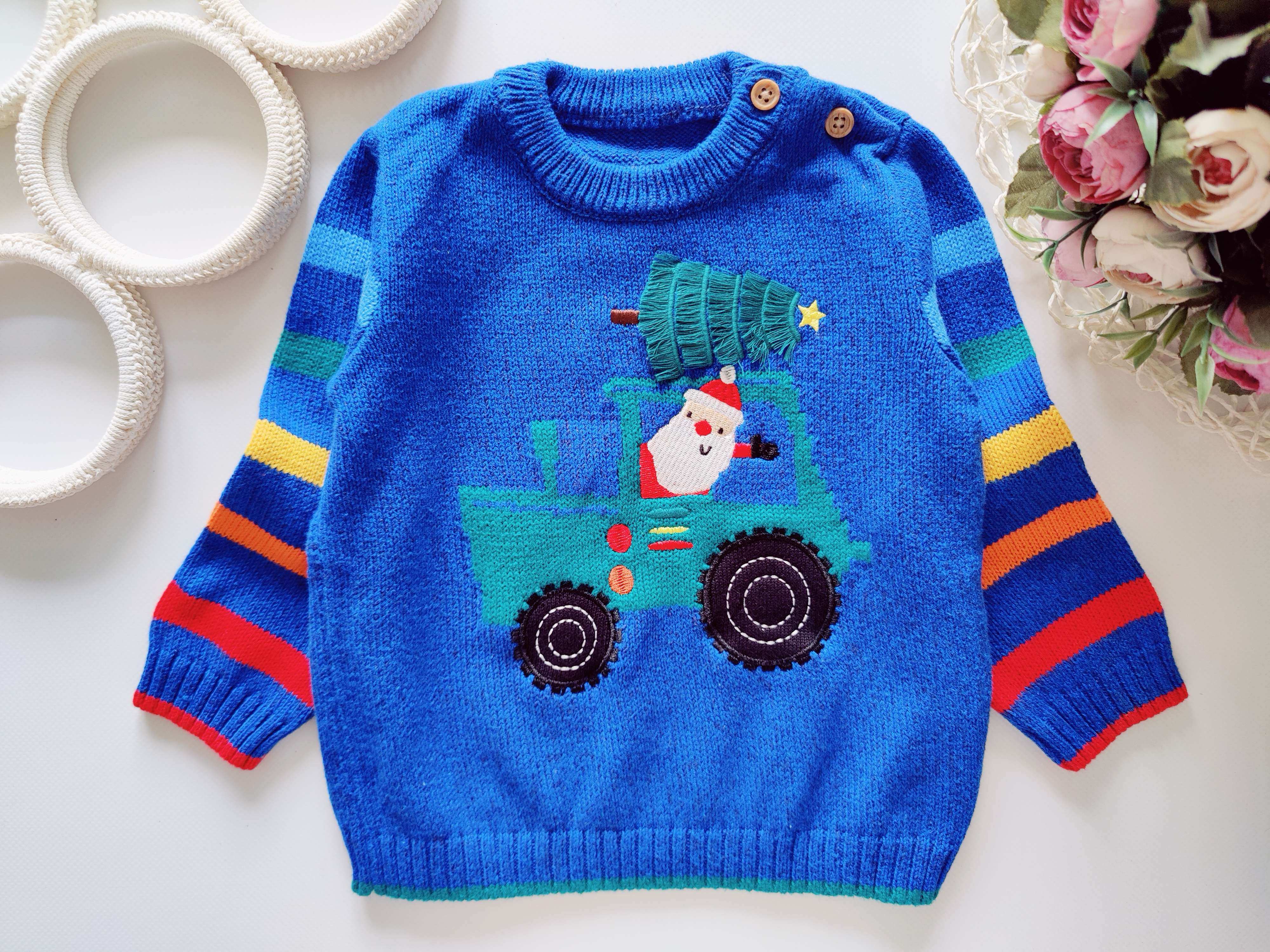 9,12 мес, рост 80 Новорічний светр з дід морозом