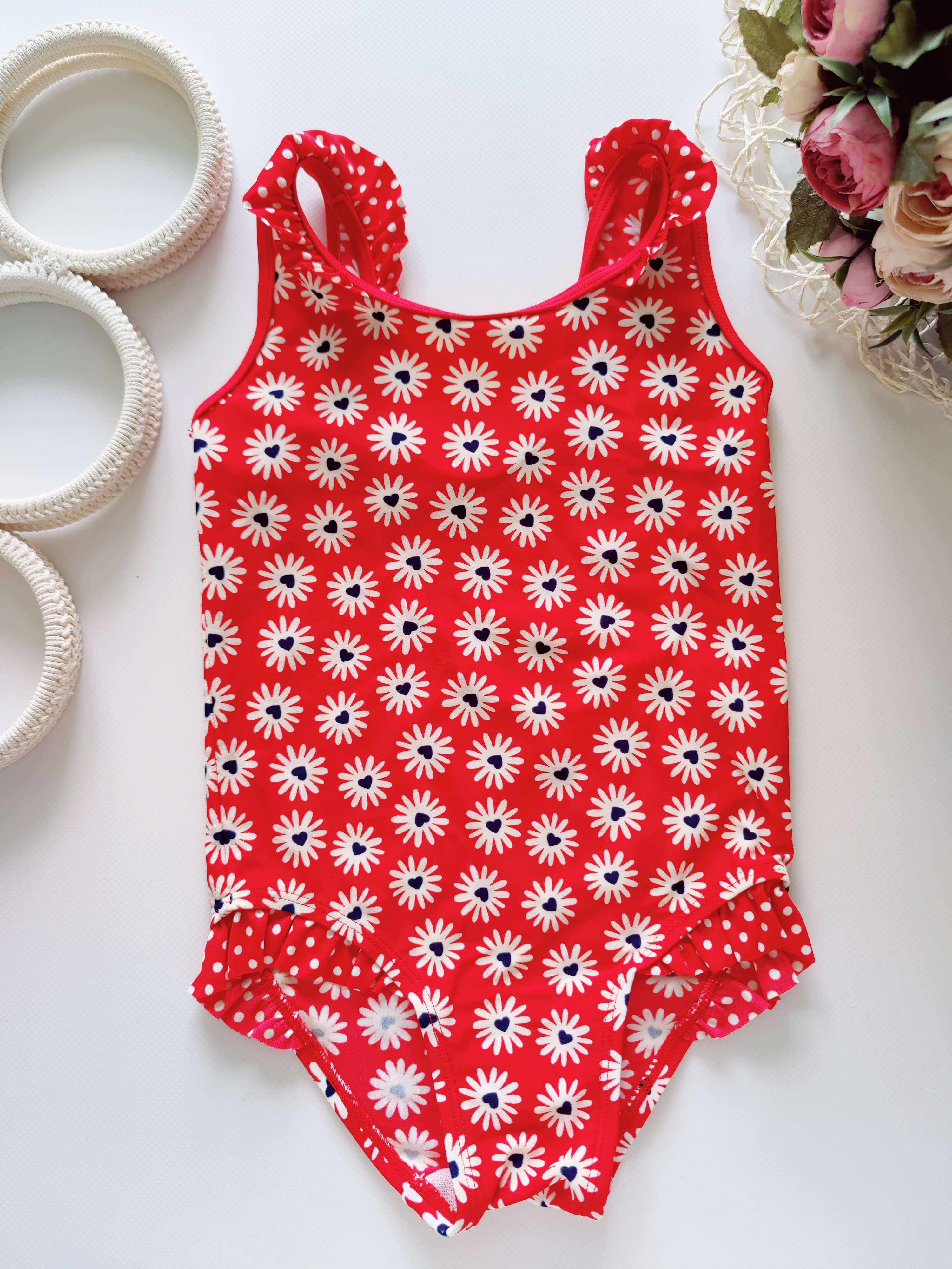 3,4 роки, зріст 98,104 Червоний купальник у ромашках