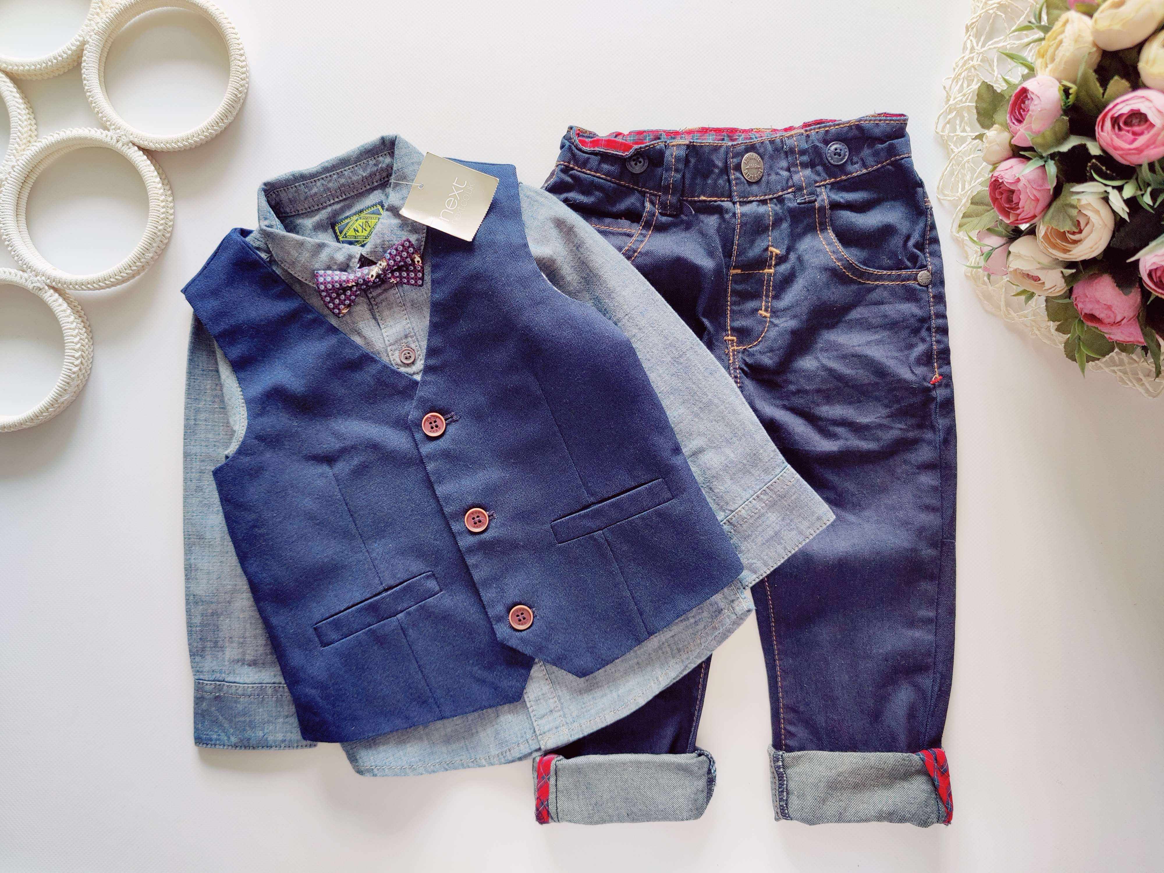1,5,2 роки, зріст 92 Нова сорочка з метеликом, жилет та джинси