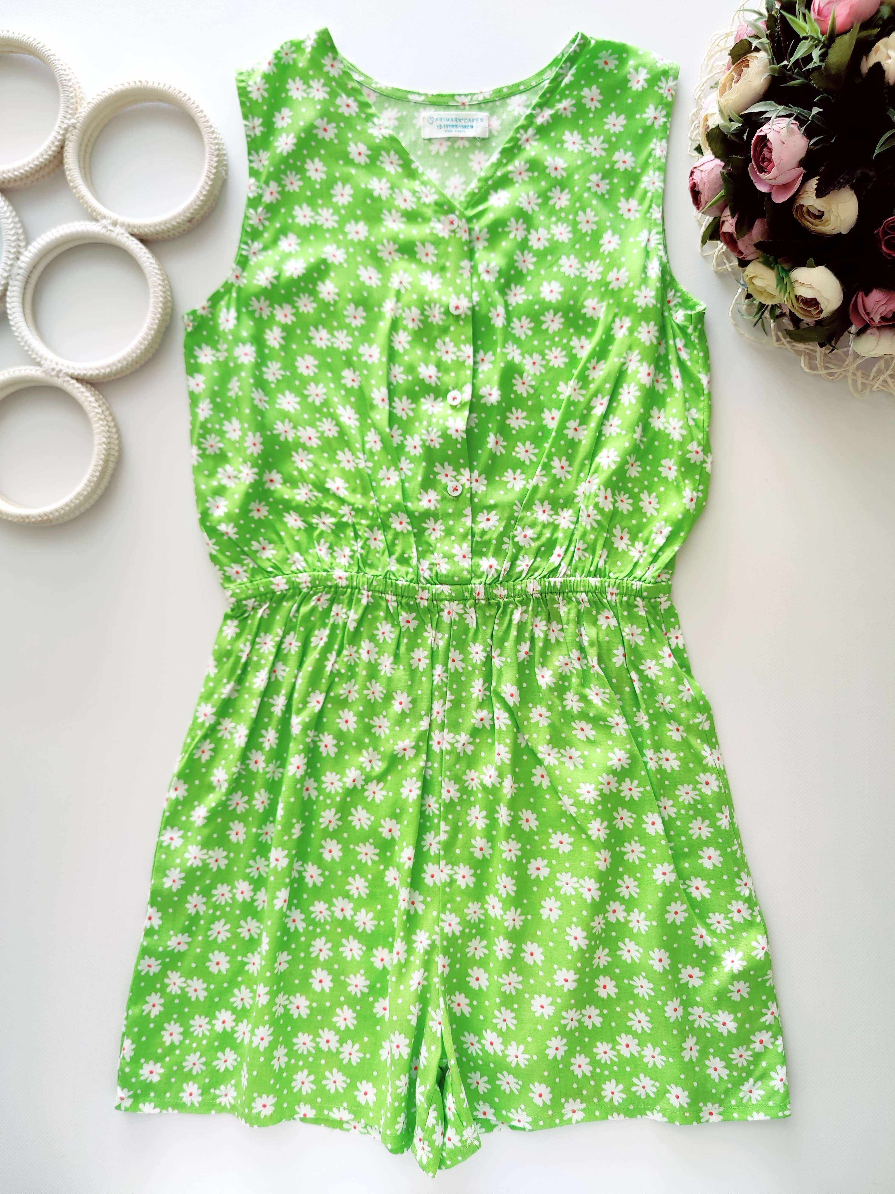 12,13 років, зріст 158 Новий салатовий ромпер з віскози в ромашках