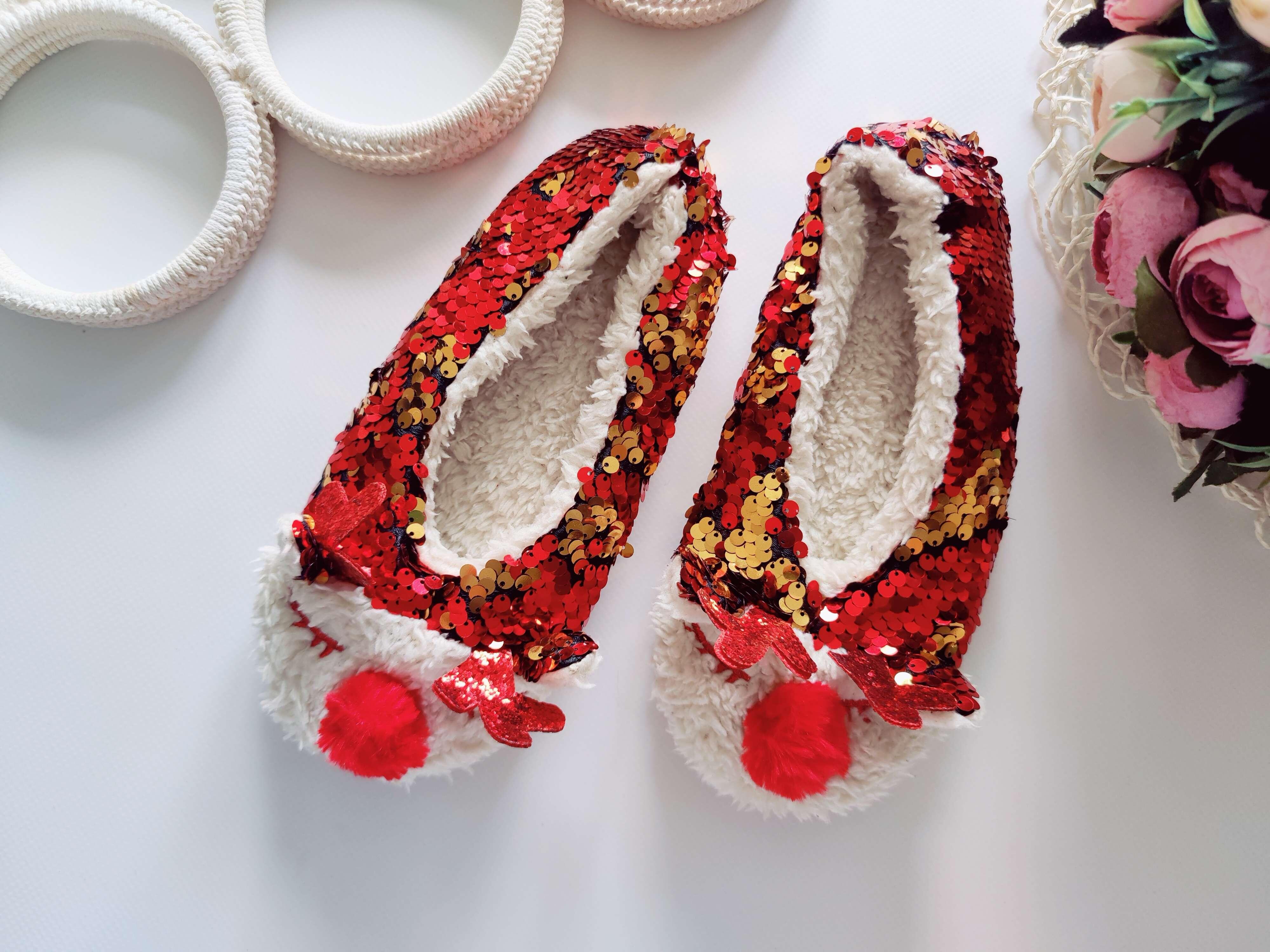 31 (20 см) Теплые домашние новогодние тапочки с оленями