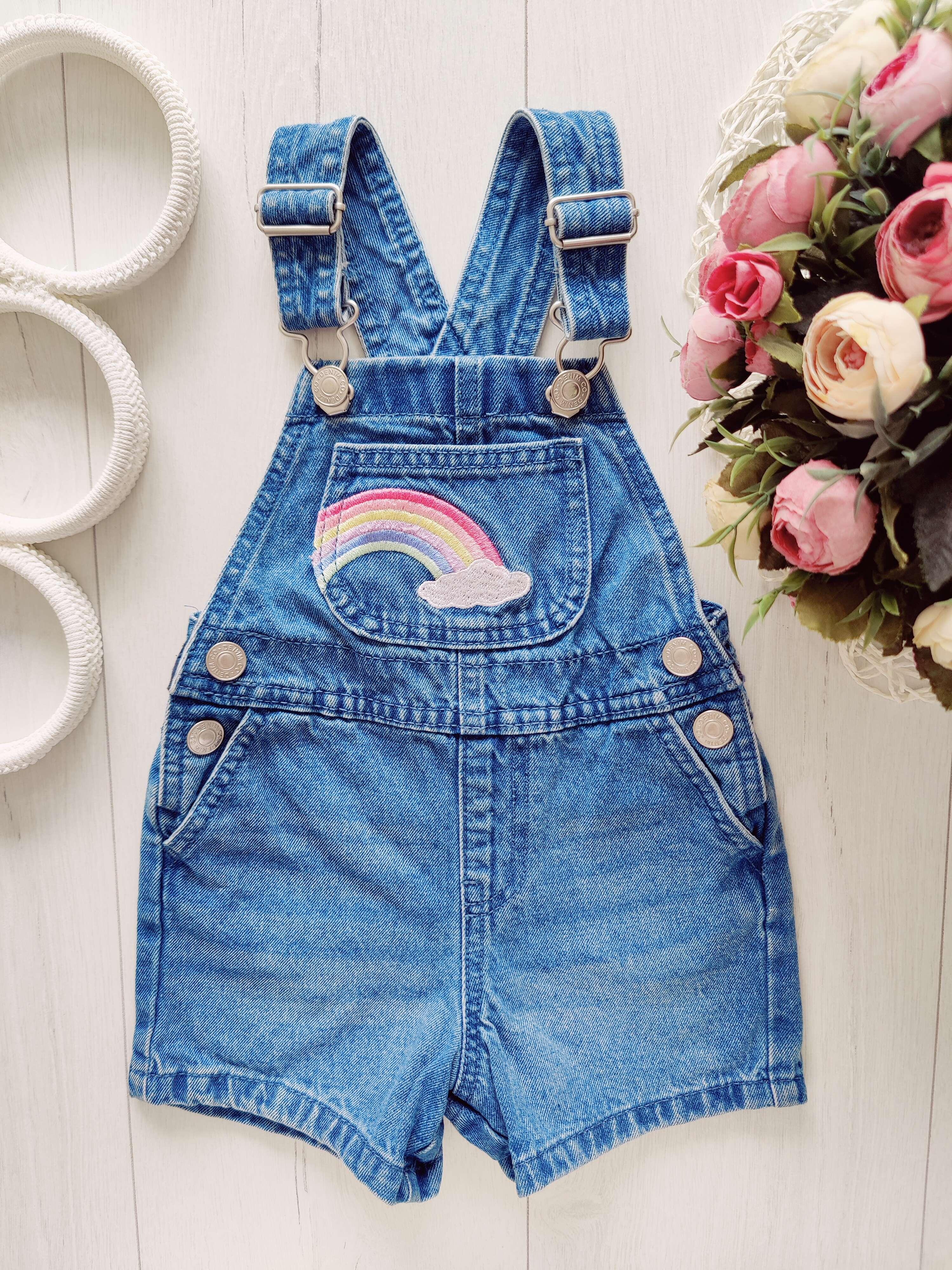 1,5,2 года, рост 92 Джинсовый комбинезон шортами с радугой