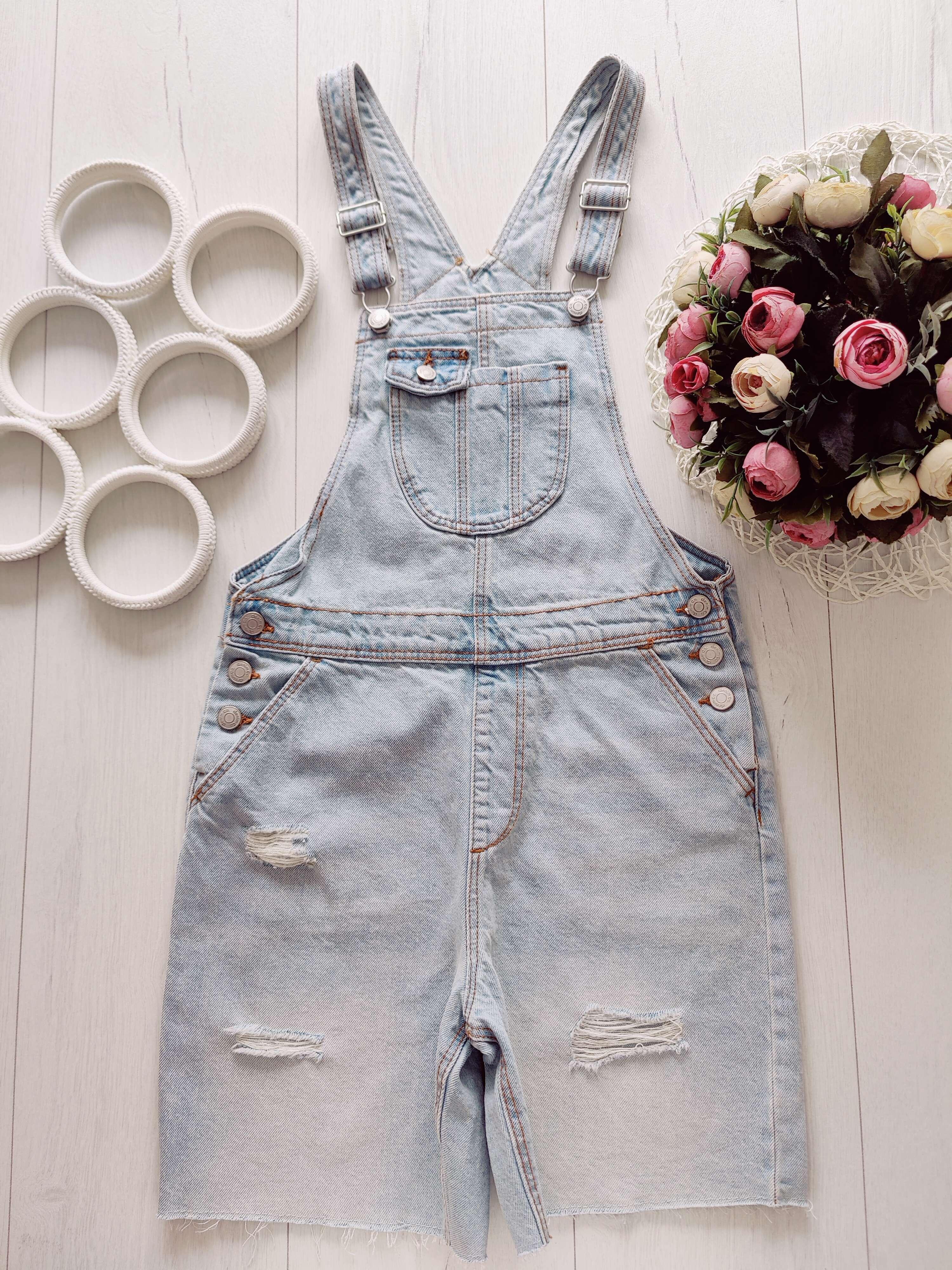 11,12 років, зріст 152 Блакитний джинсовий комбінезон з шортами