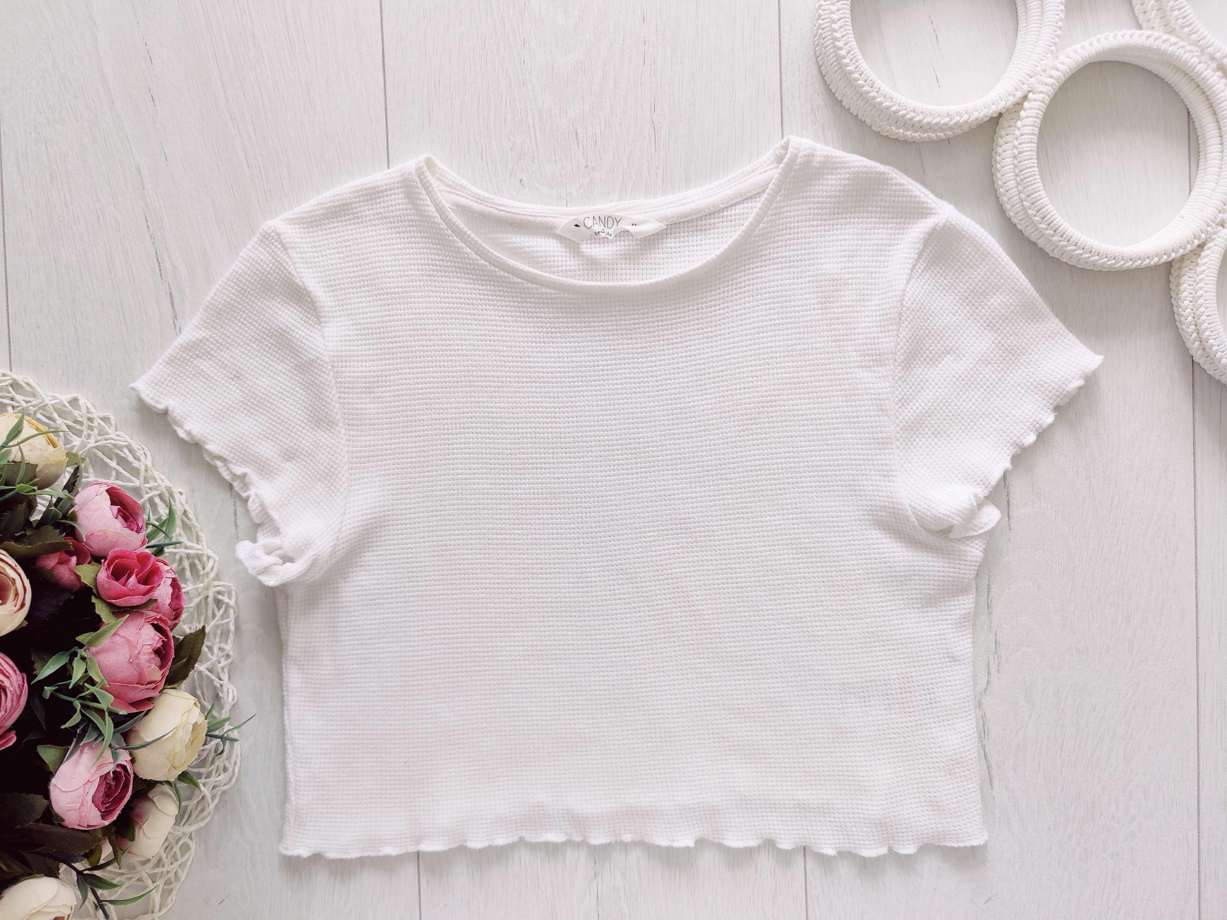 11 лет, рост 146 Белая короткая футболка