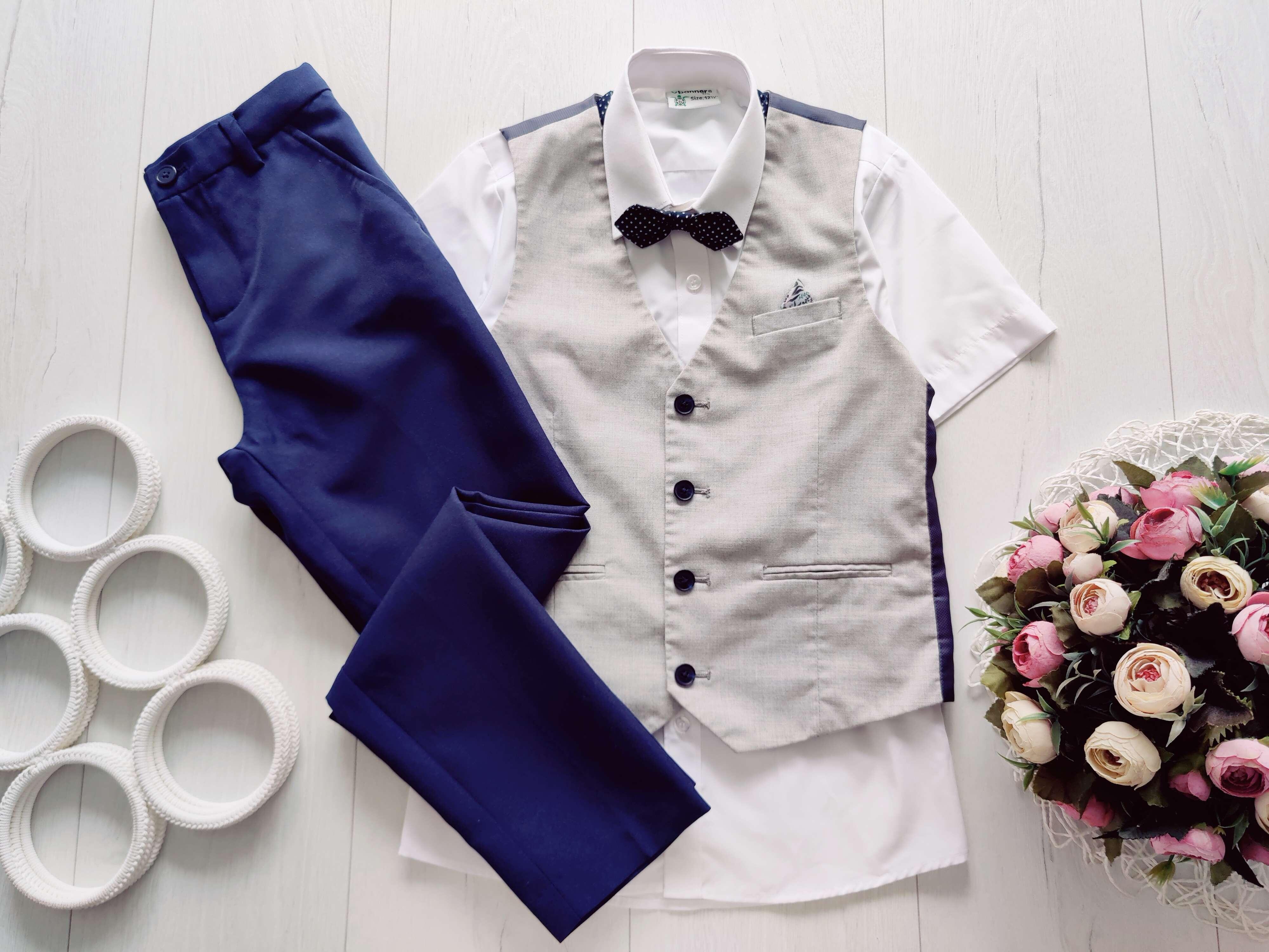 8,9 років, зріст 134 Нова біла сорочка, жилетка штани (ошатний брючний костюм)