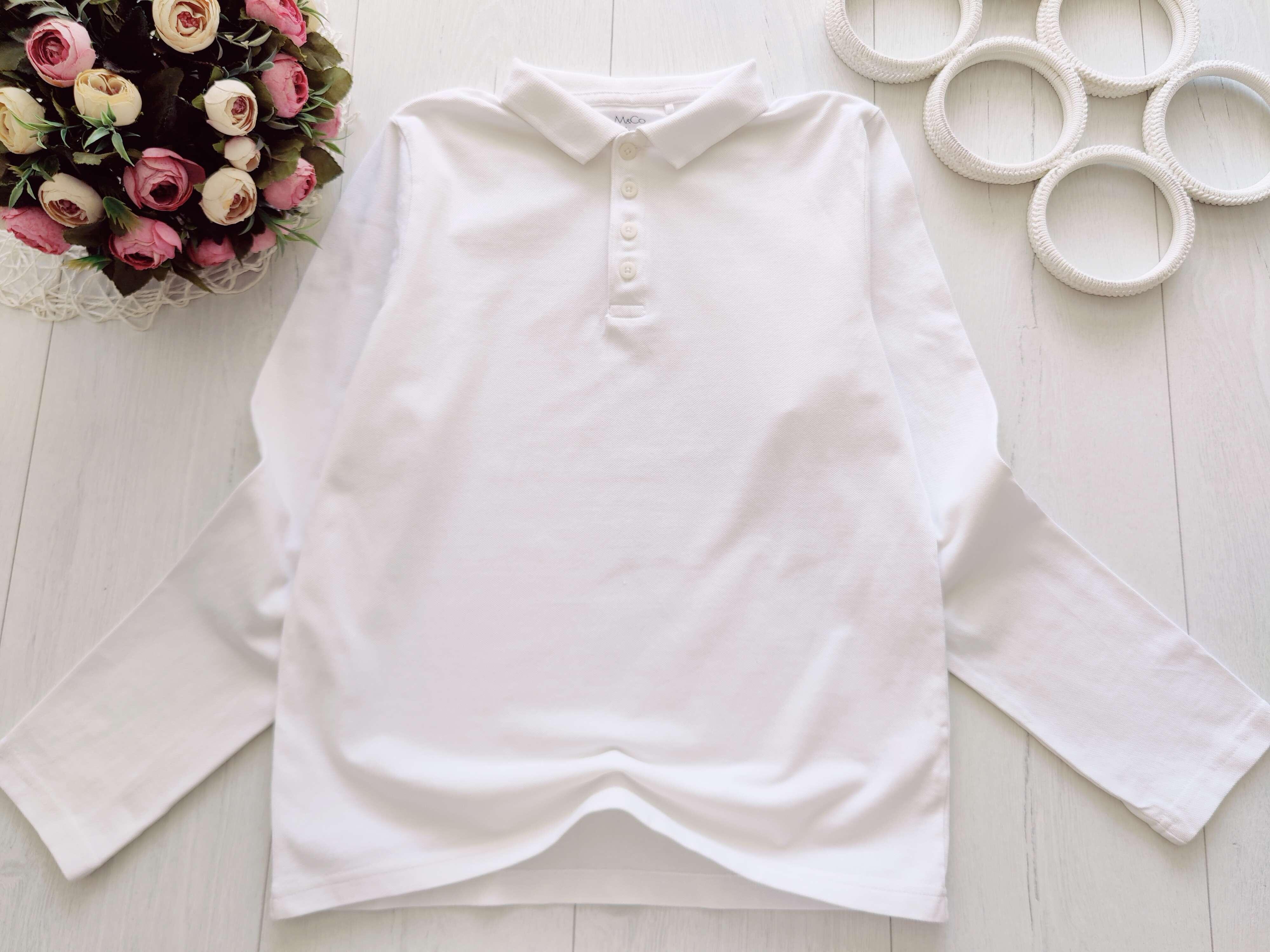 11,12 лет, рост 152 Белое поло с длинными рукавами