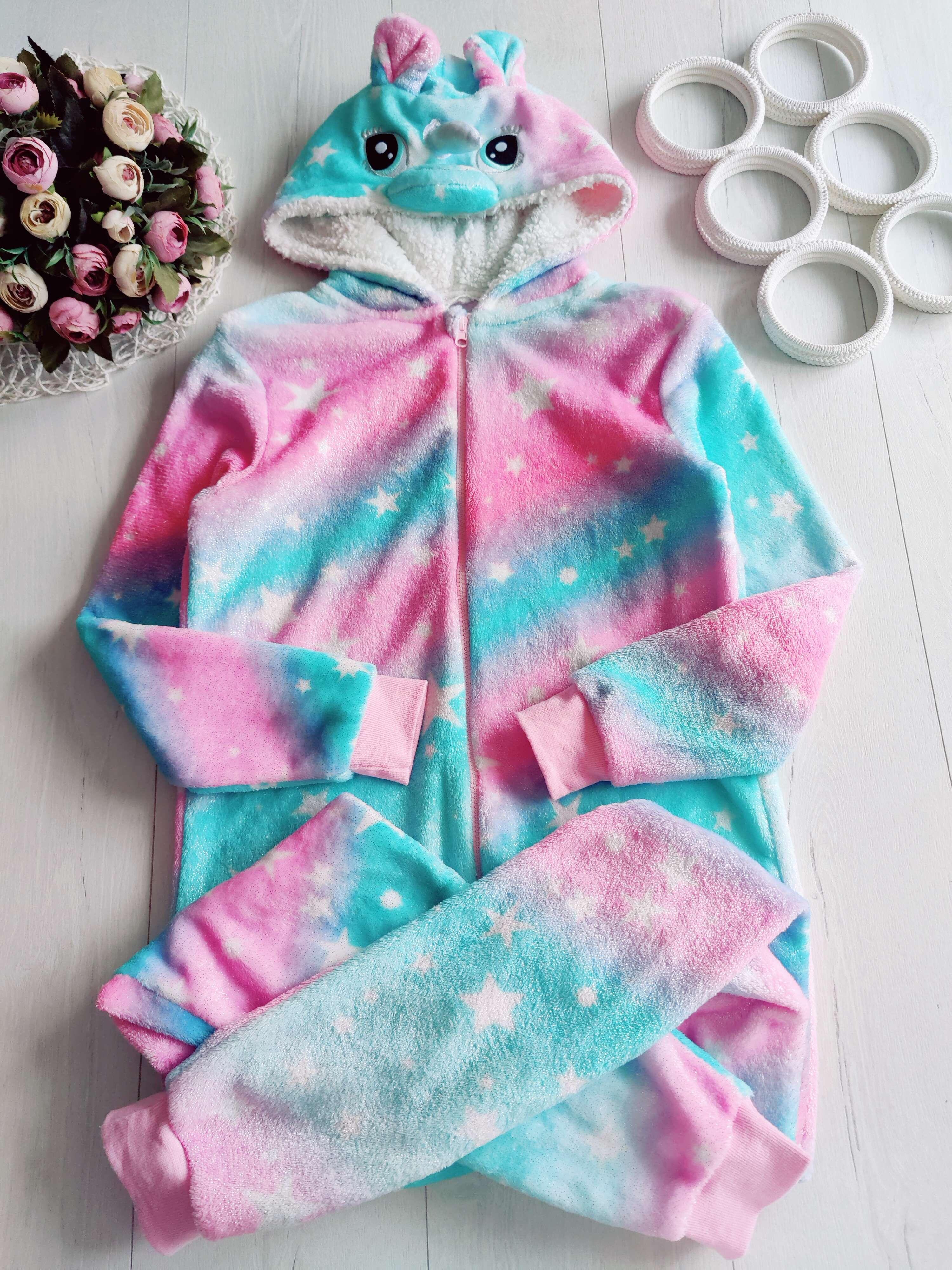 13,14 лет, рост 158 Теплый махровый кигуруми единорог