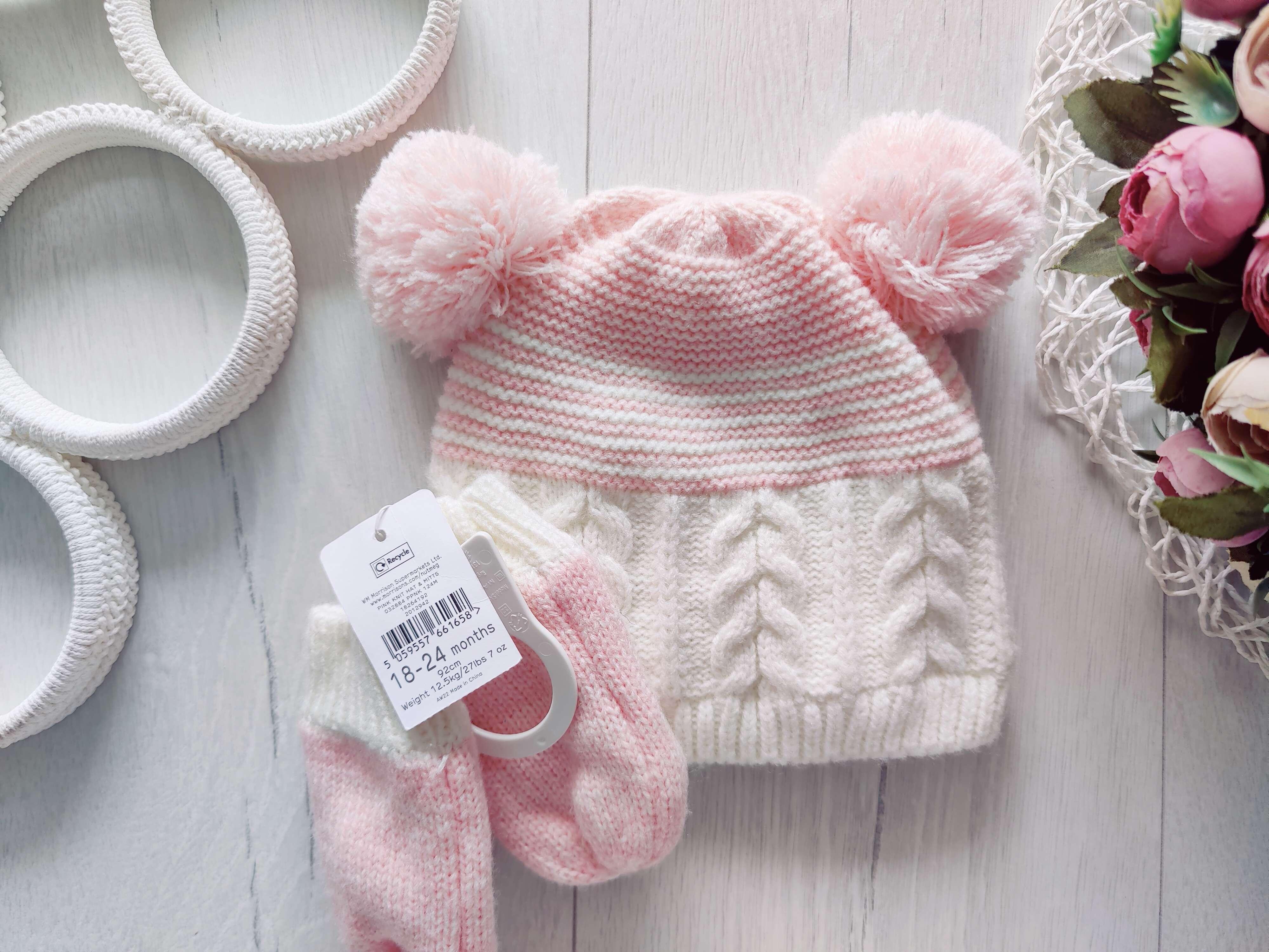 18,24 міс, зріст 92 Новий теплий зимовий набір на флісі шапка і рукавиці