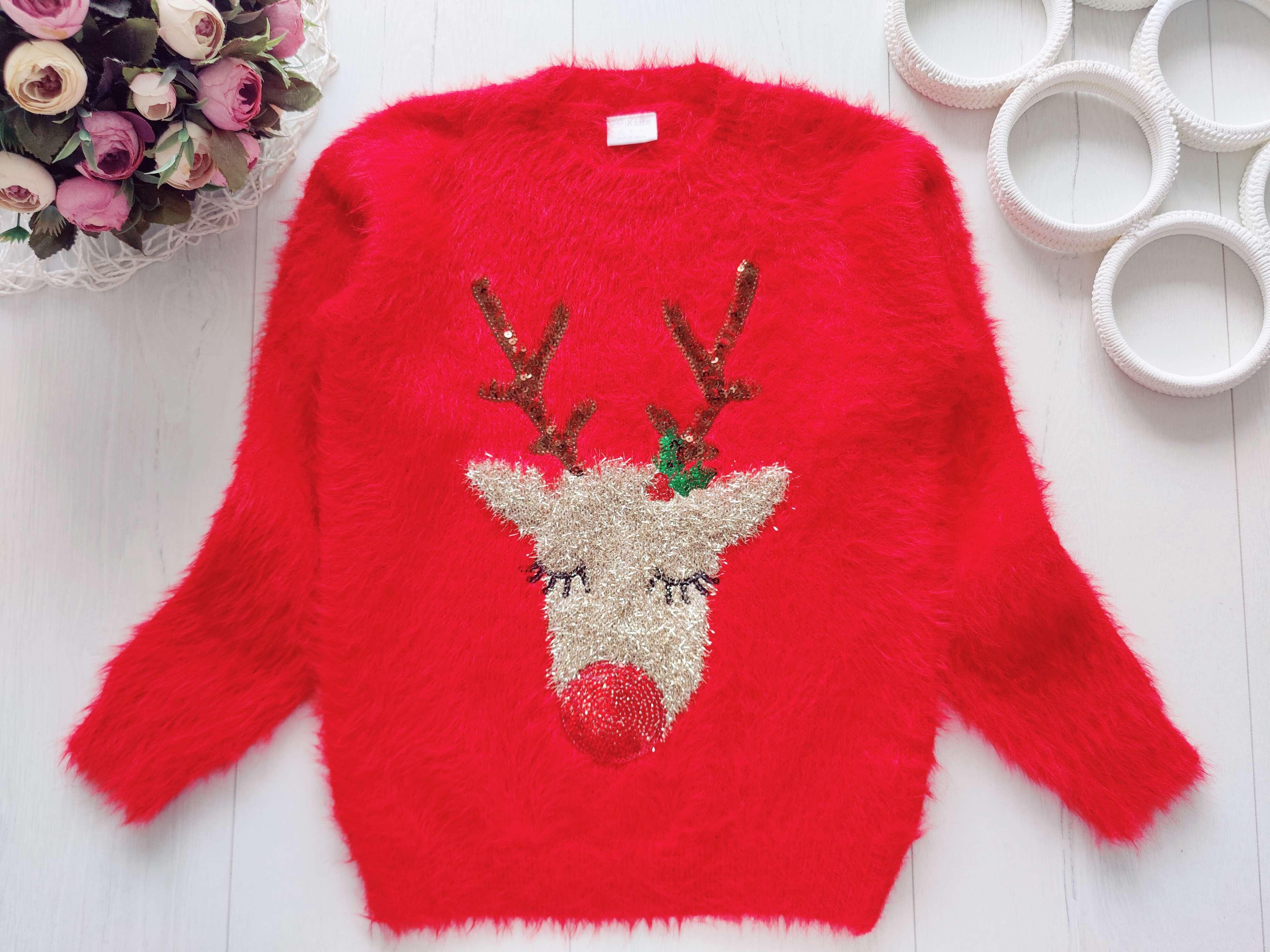 7,8 років, зріст 122,128 Новорічний светр з оленем для дівчинки