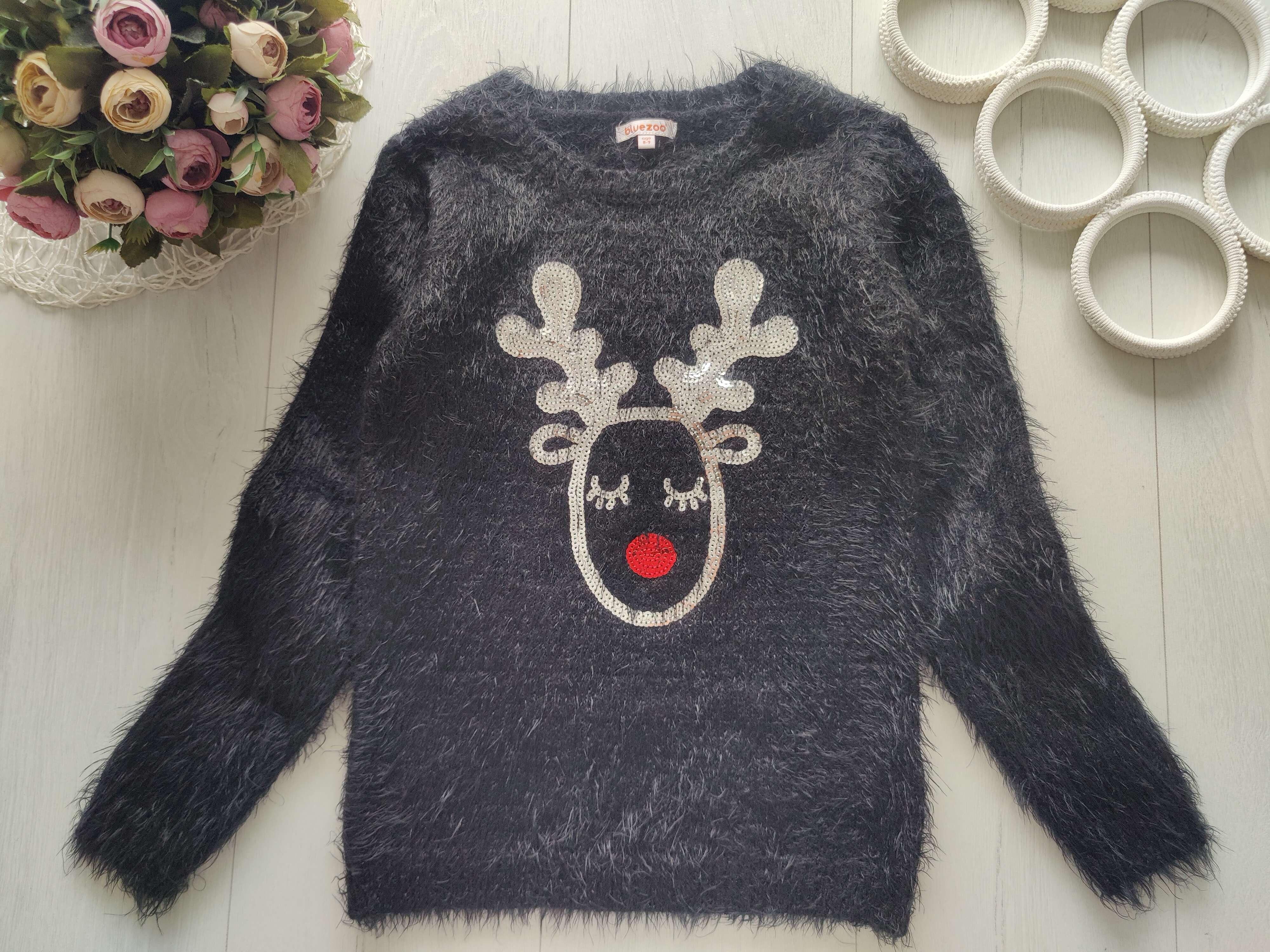 8,9 років, зріст 134 Новорічний светр з оленем для дівчинки