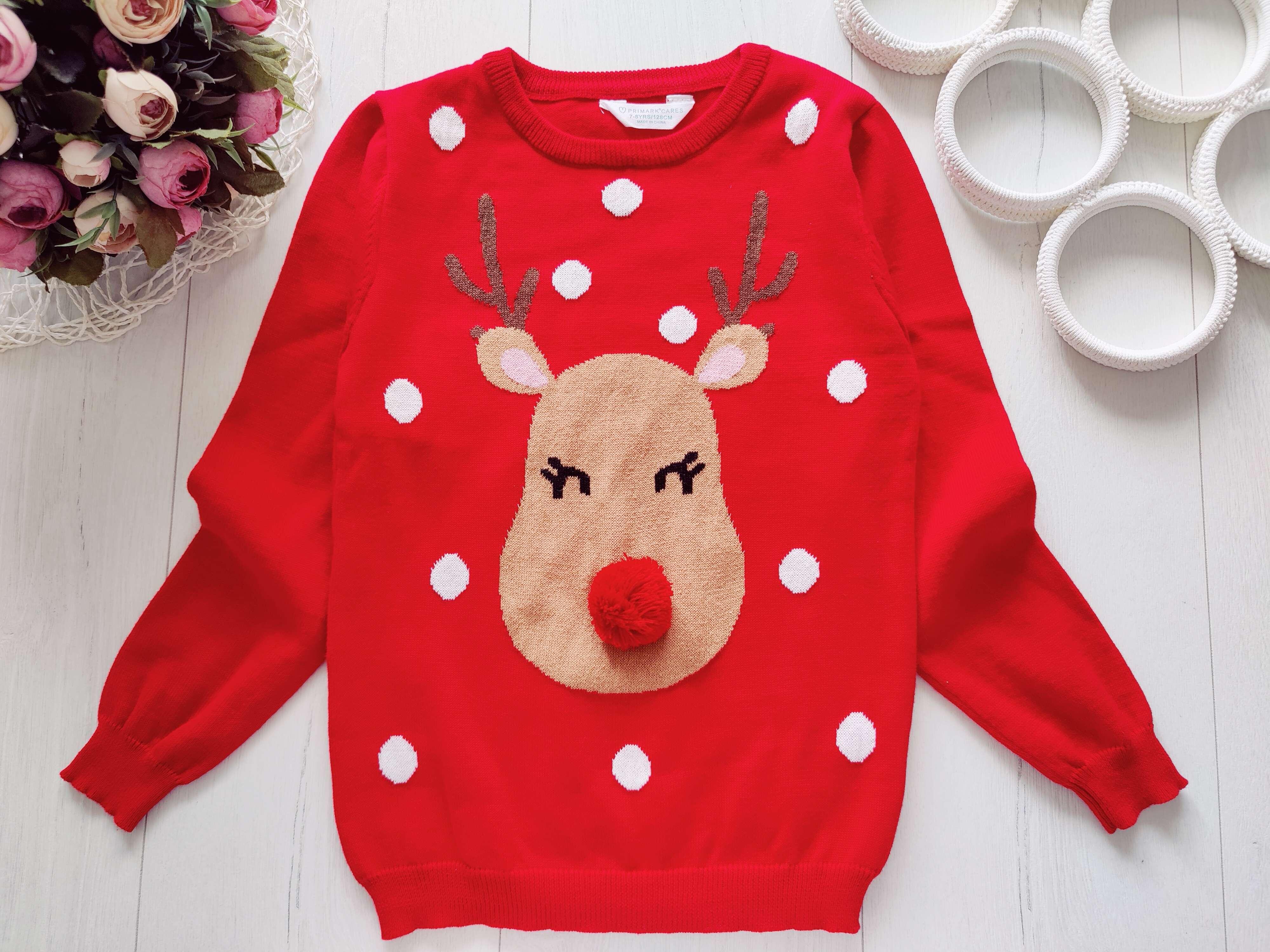 7,8 років, зріст 128 Червоний светрик з оленем