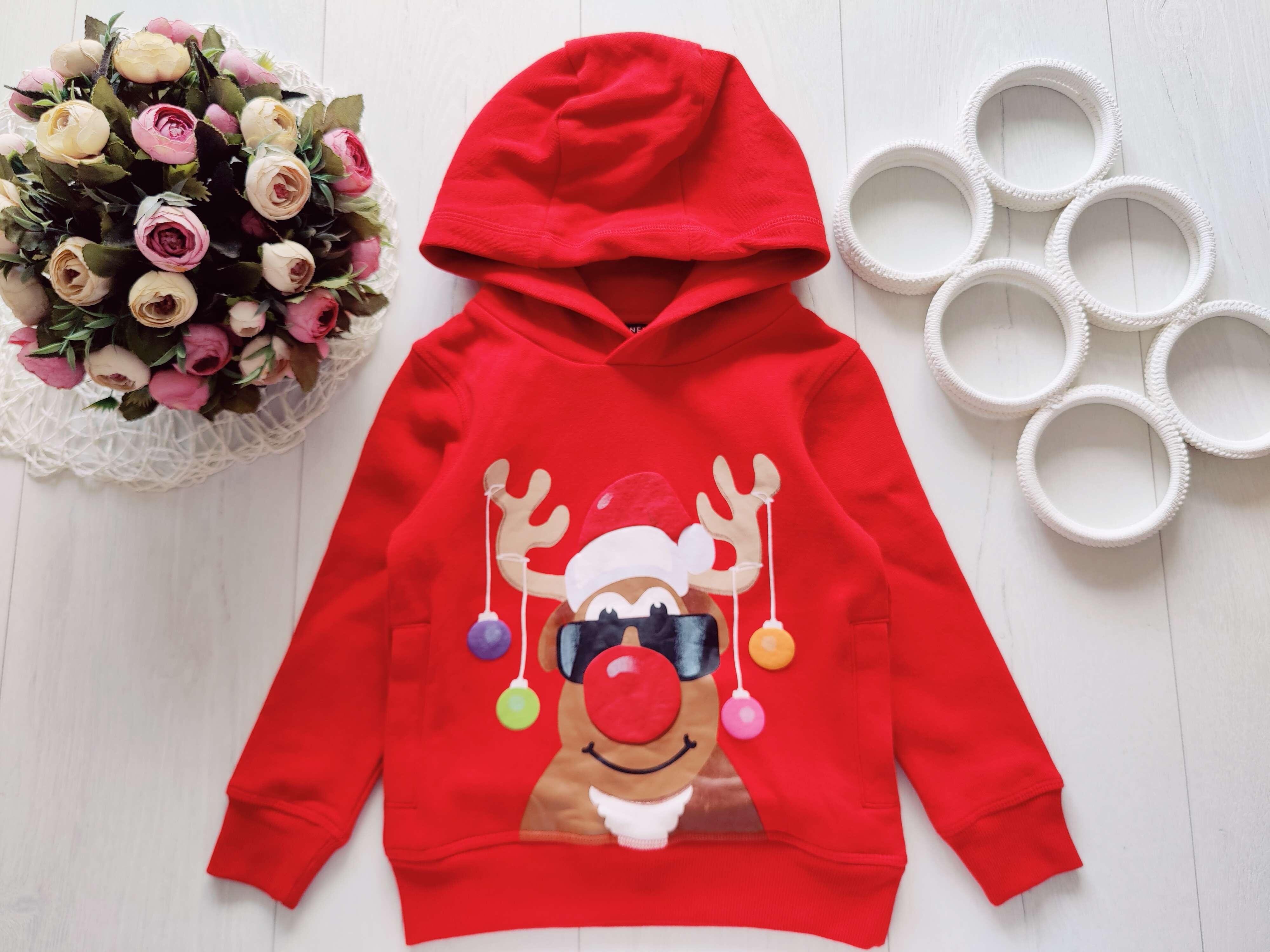 4 года, рост 104 Новое худи на флисе новогоднее с оленем