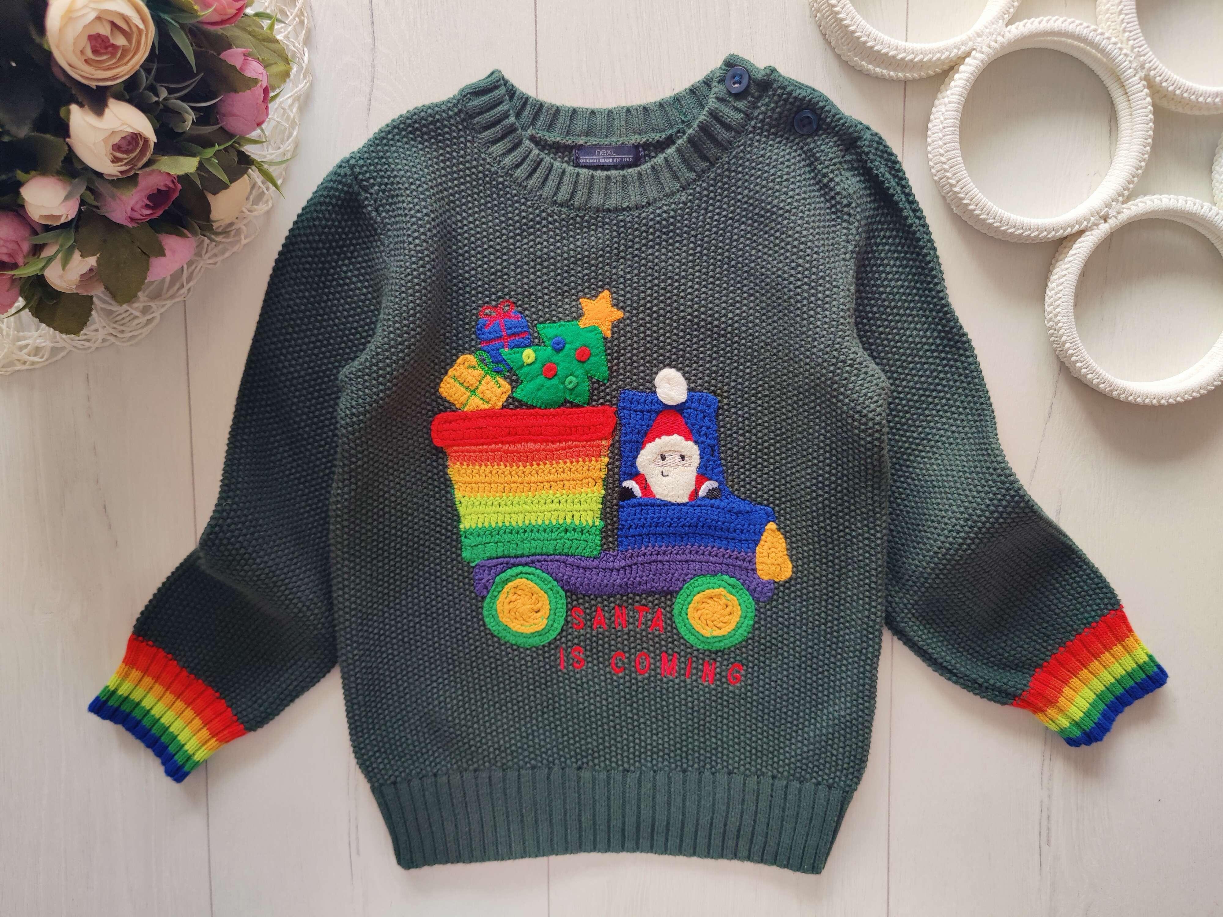 3,4 года, рост 104 Новогодний свитер с сантой котон