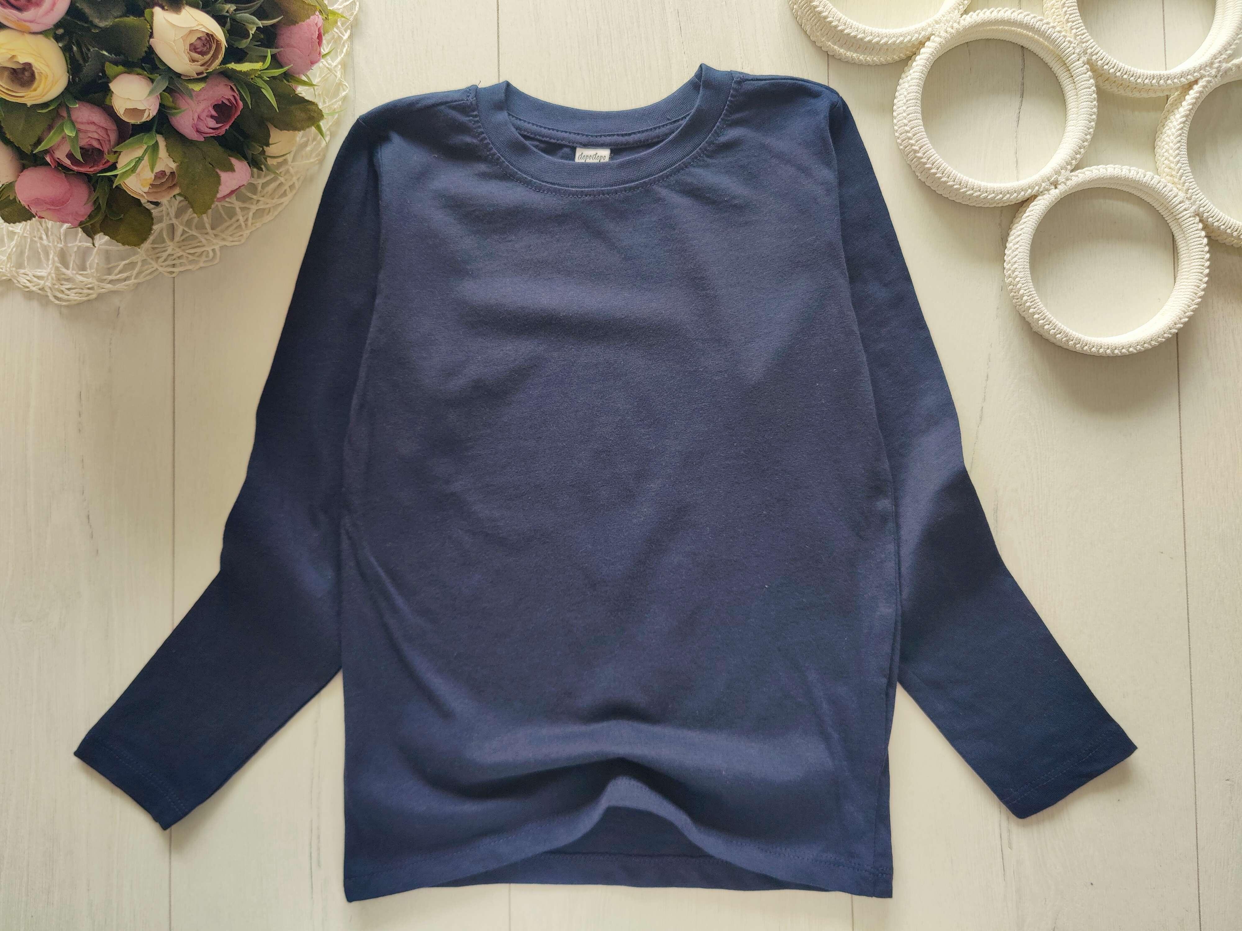 5,6 лет, рост 116 Трикотажный однотонный синий реглан детский