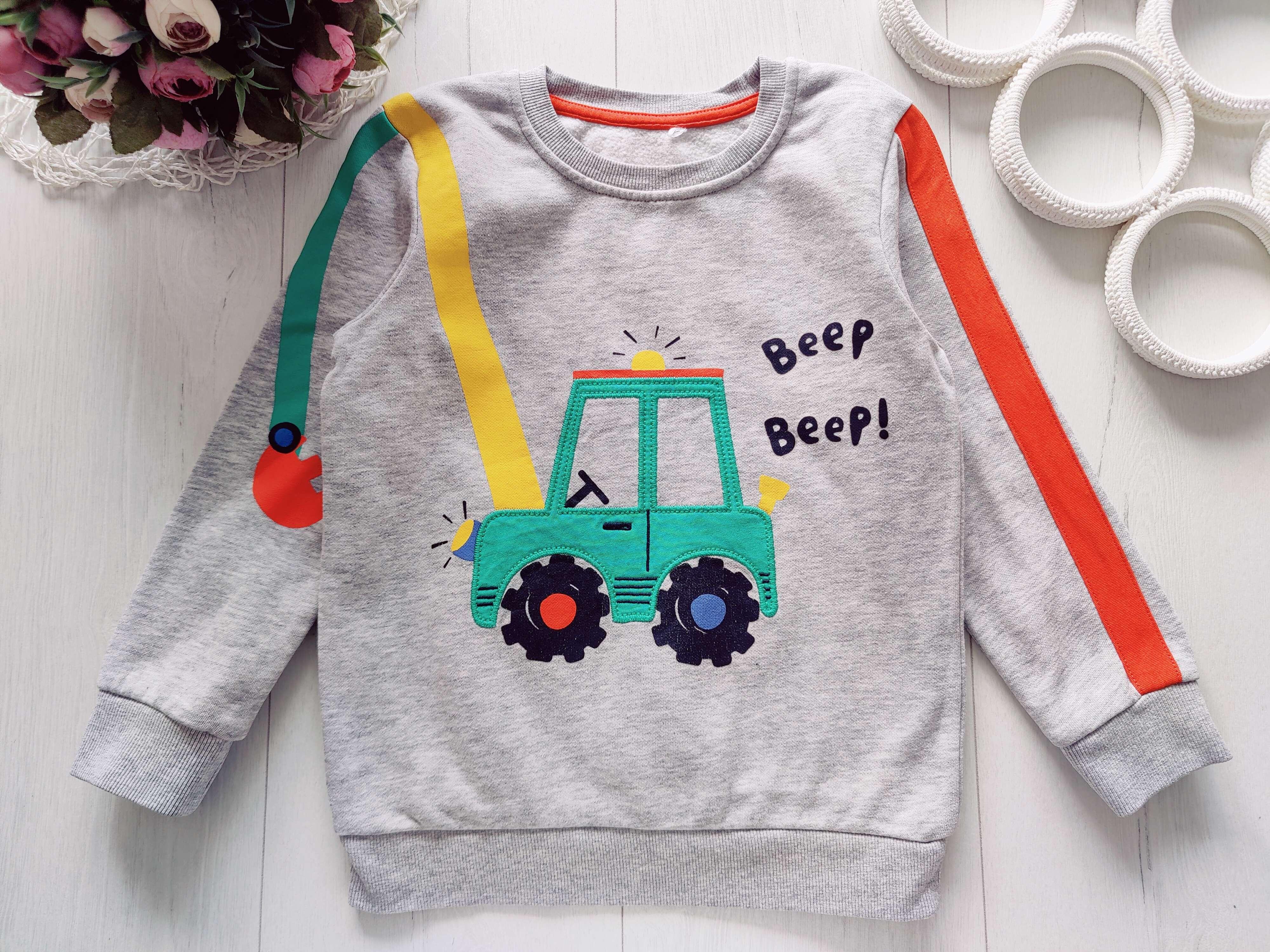 5,6 лет, рост 110,116 Свитшот на флисе для мальчика с машиной