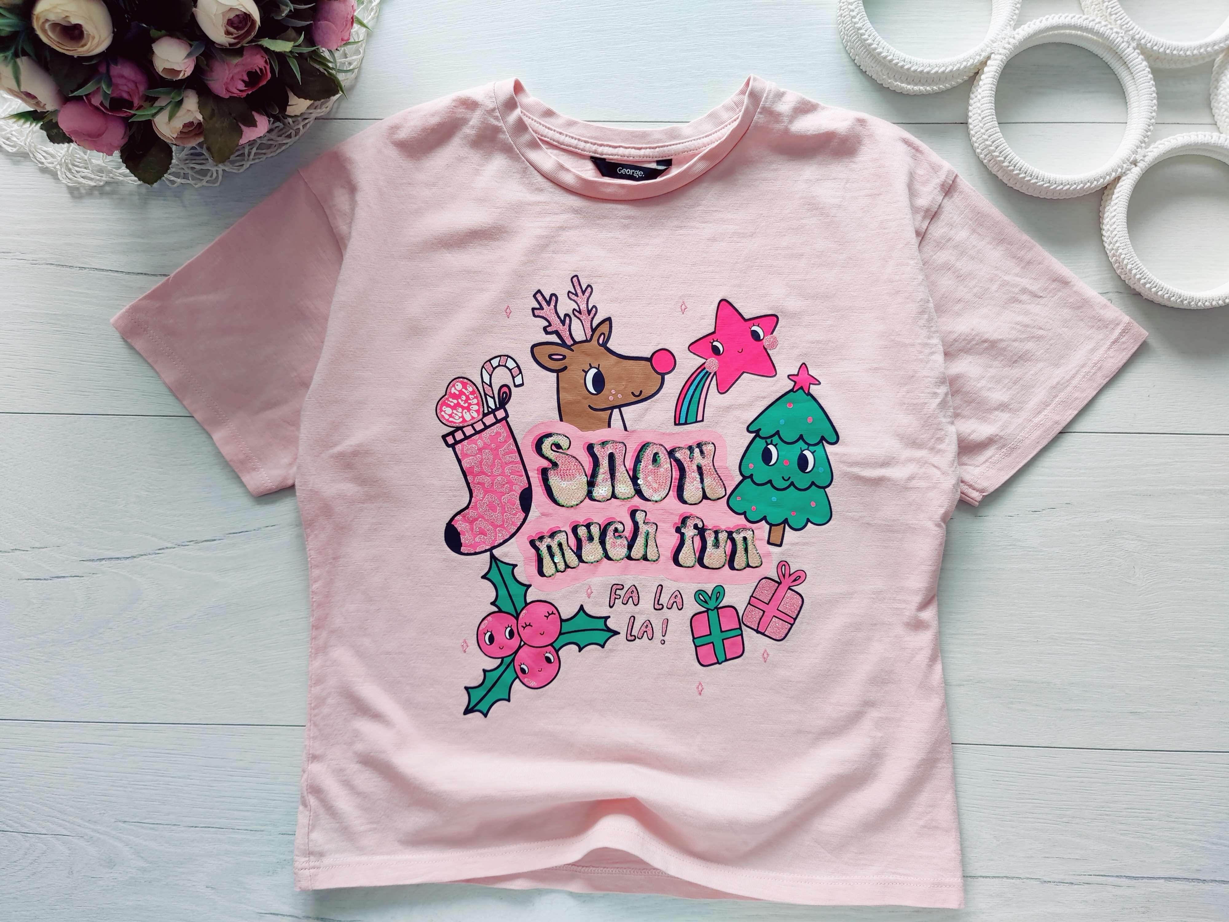 11,12 років, зріст 146,152 Футболка з оленем для дівчинки новорічна