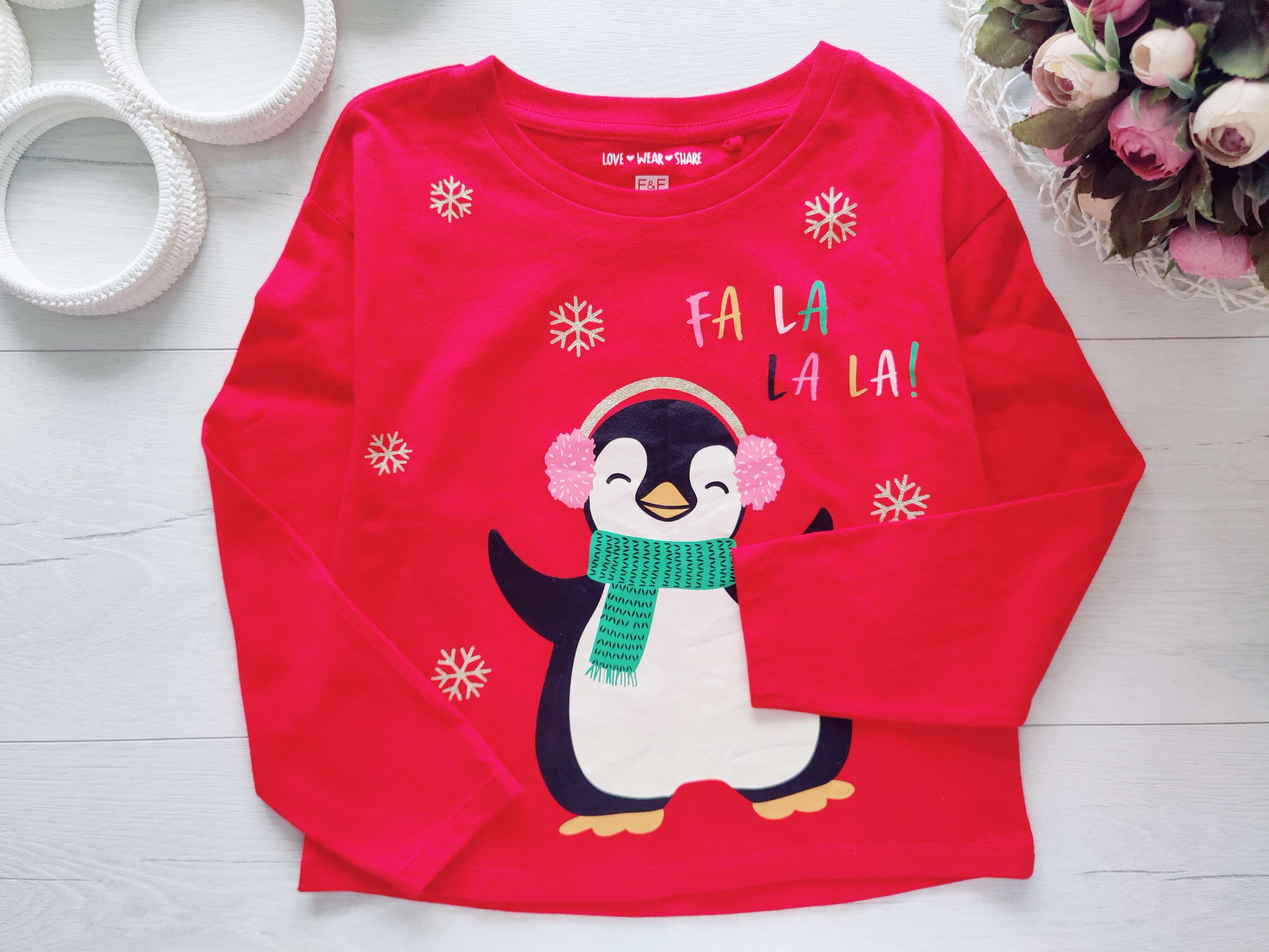 5,6 років, зріст 116 Новорічний реглан із пінгвіном