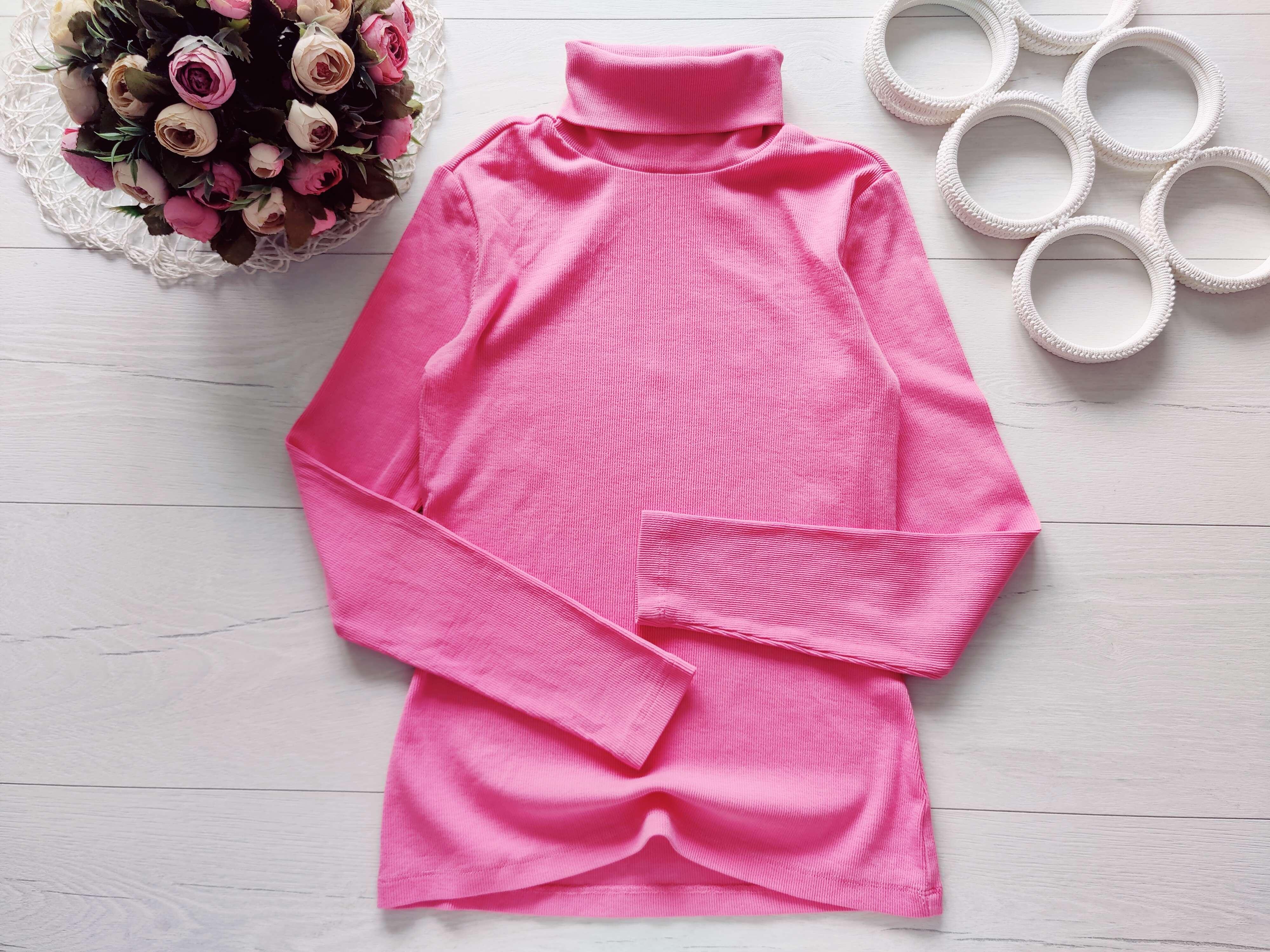 M Розовая водолазка в рубчик