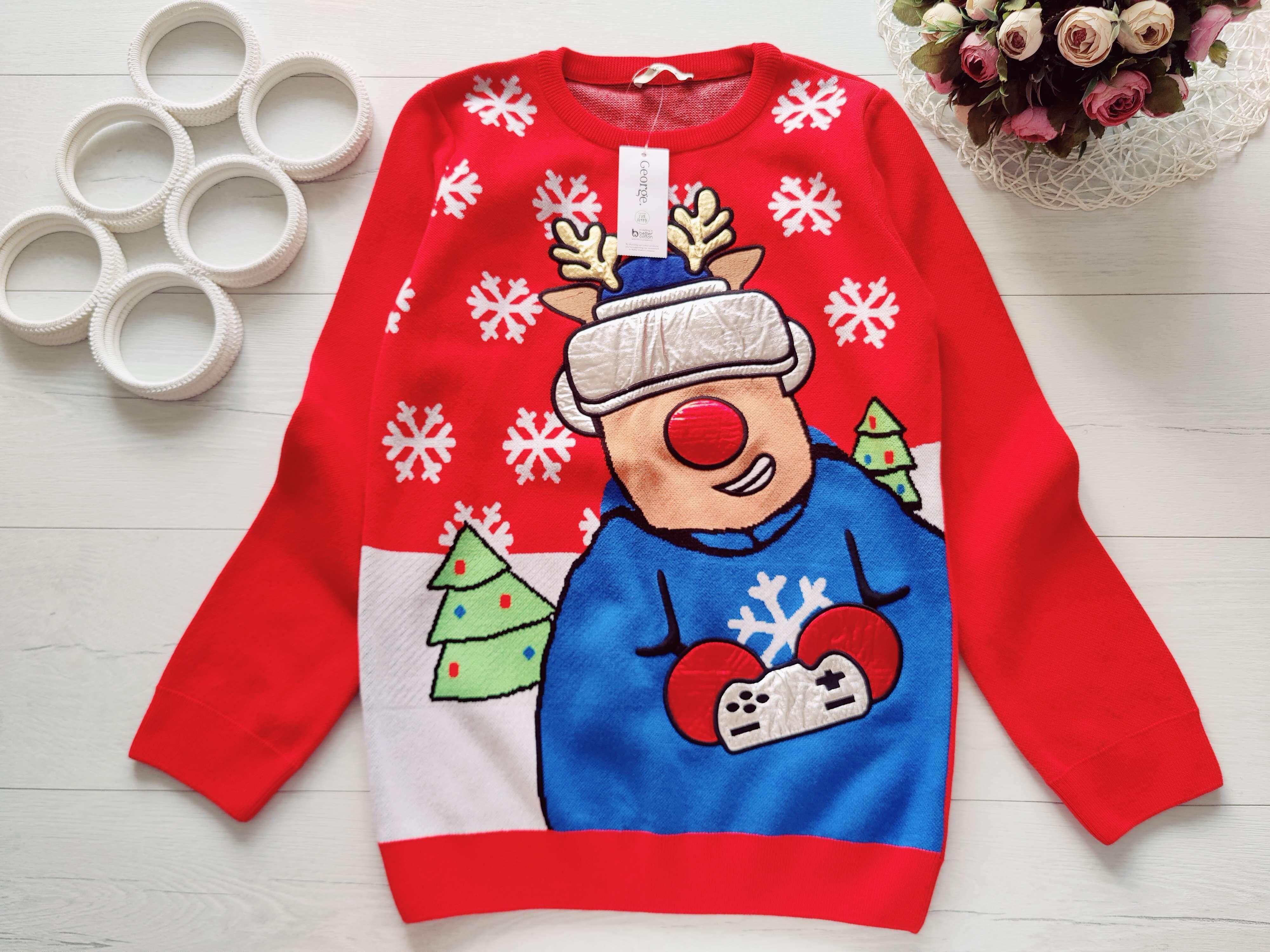 14,15 років, зріст 164,170 Червоний новорічний светр з оленем