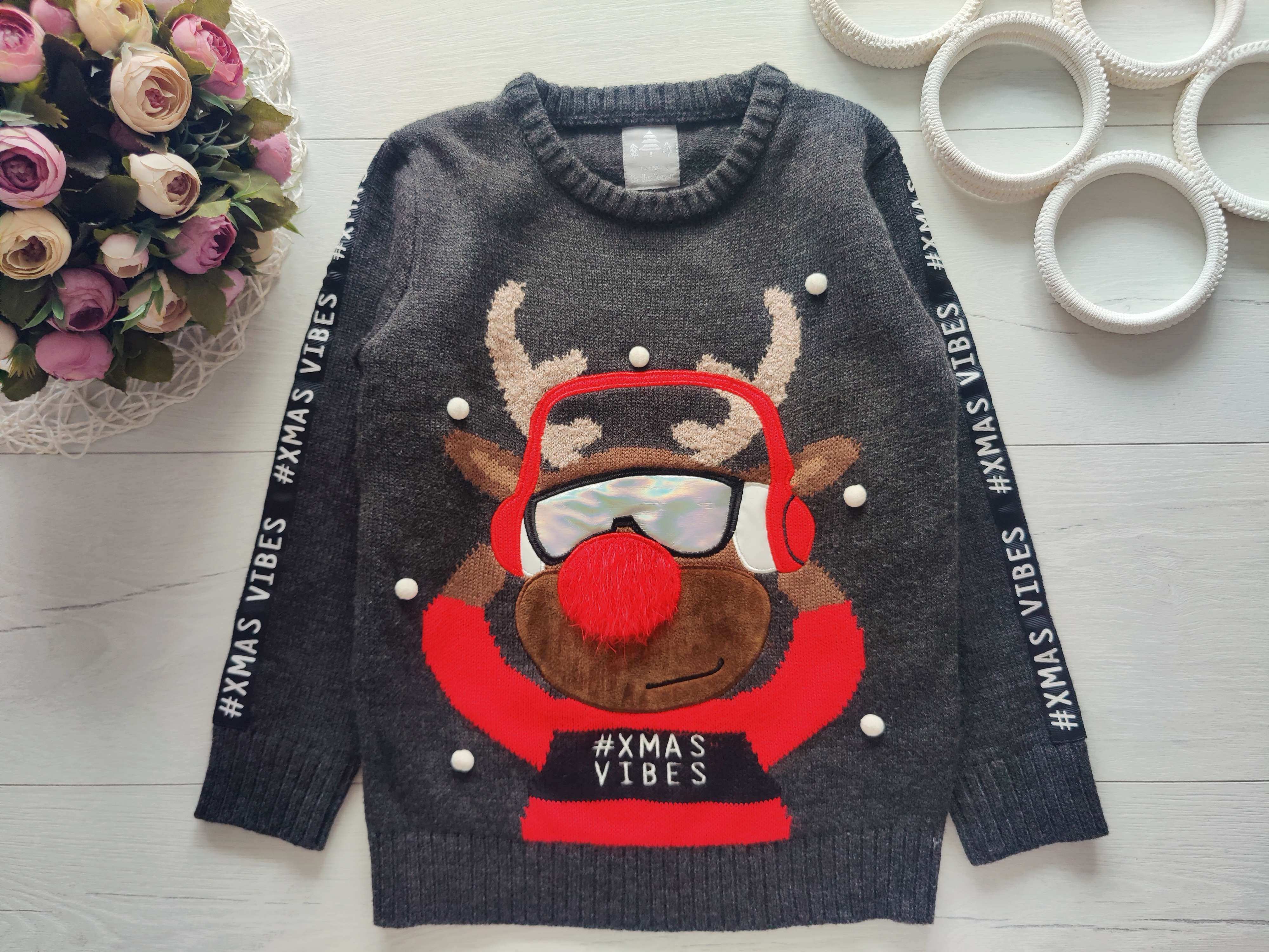 5,6 років, зріст 116,122 Новорічний светр з оленем для хлопчика блимає