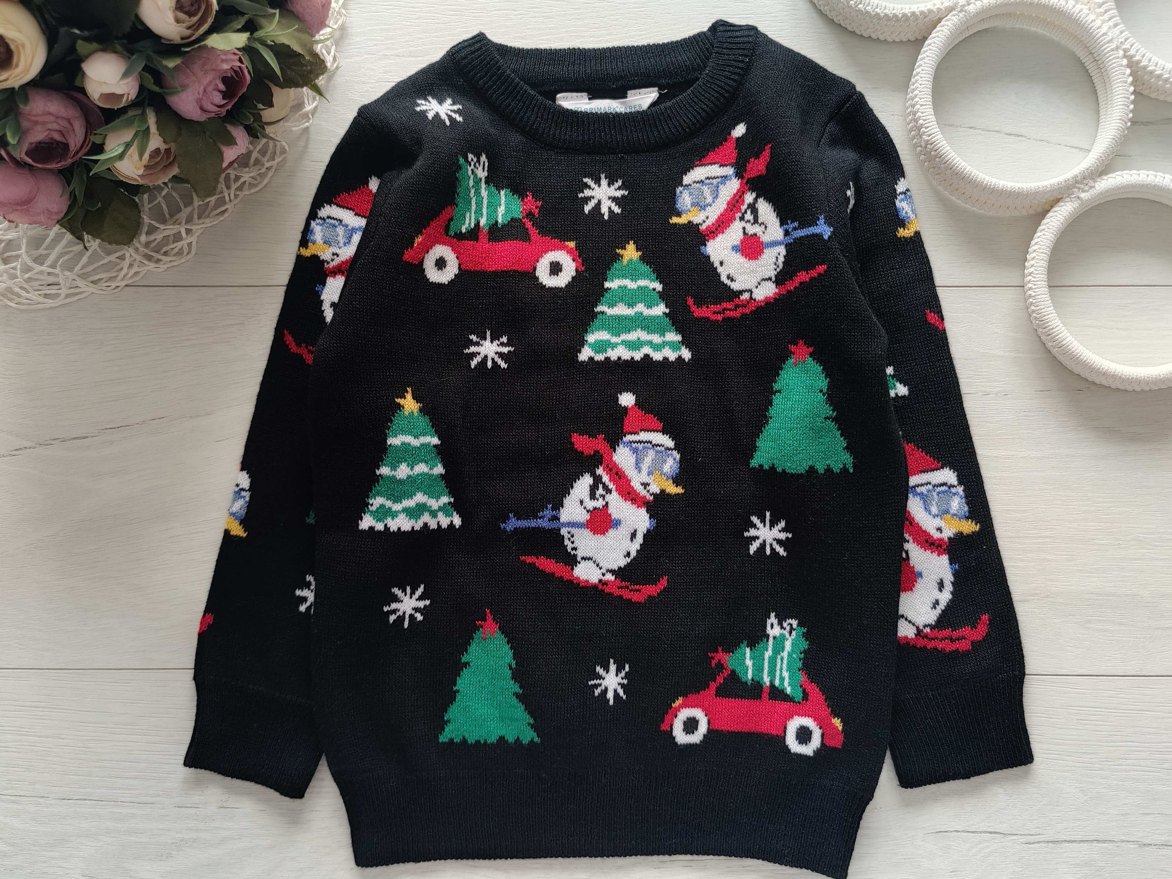 2,3 роки, зріст 98 Новорічний дитячий светр тонкої в'язки сніговик