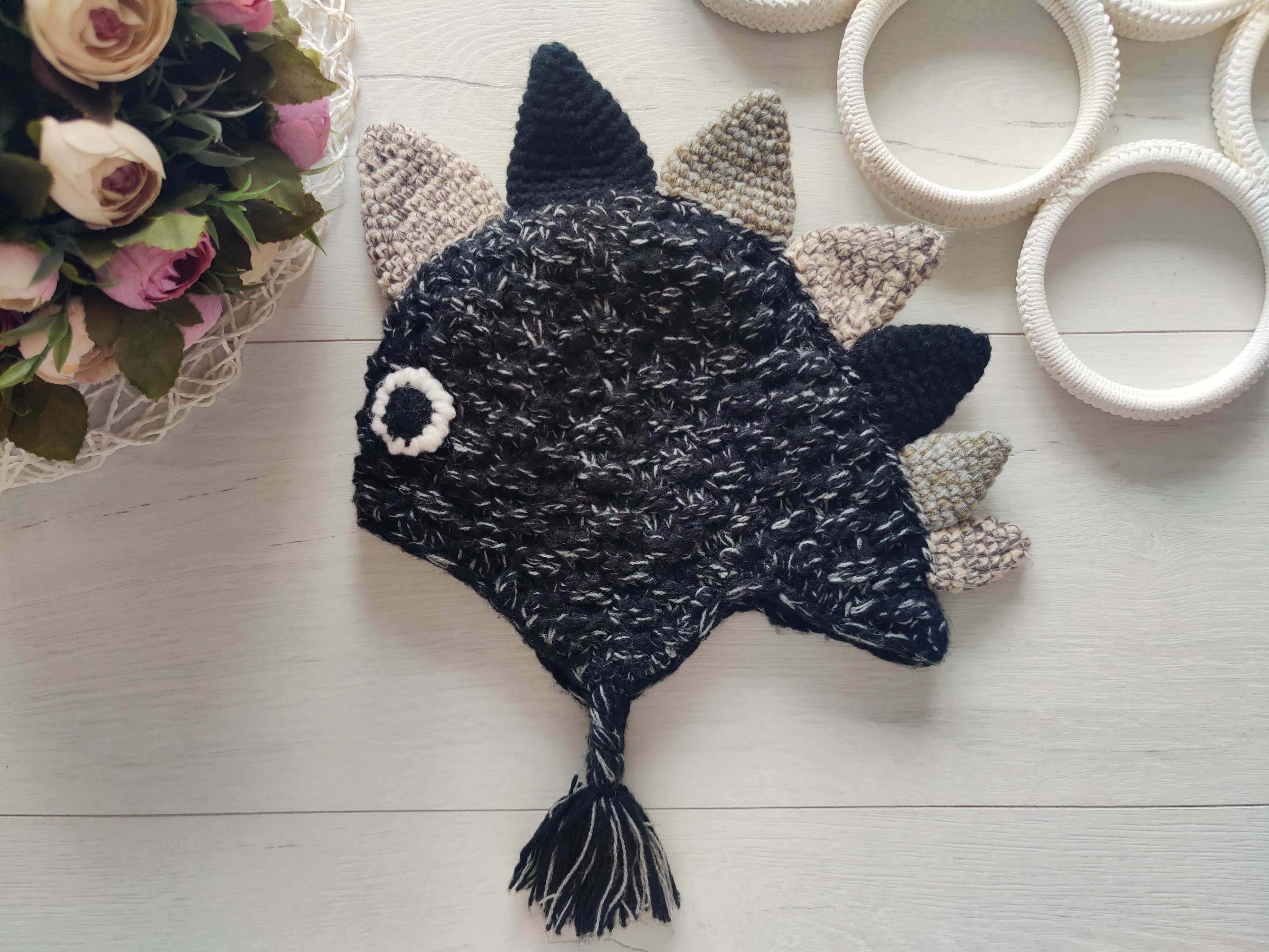 3-6 мес, Теплая зимняя шапка на флисе для мальчика дракоша