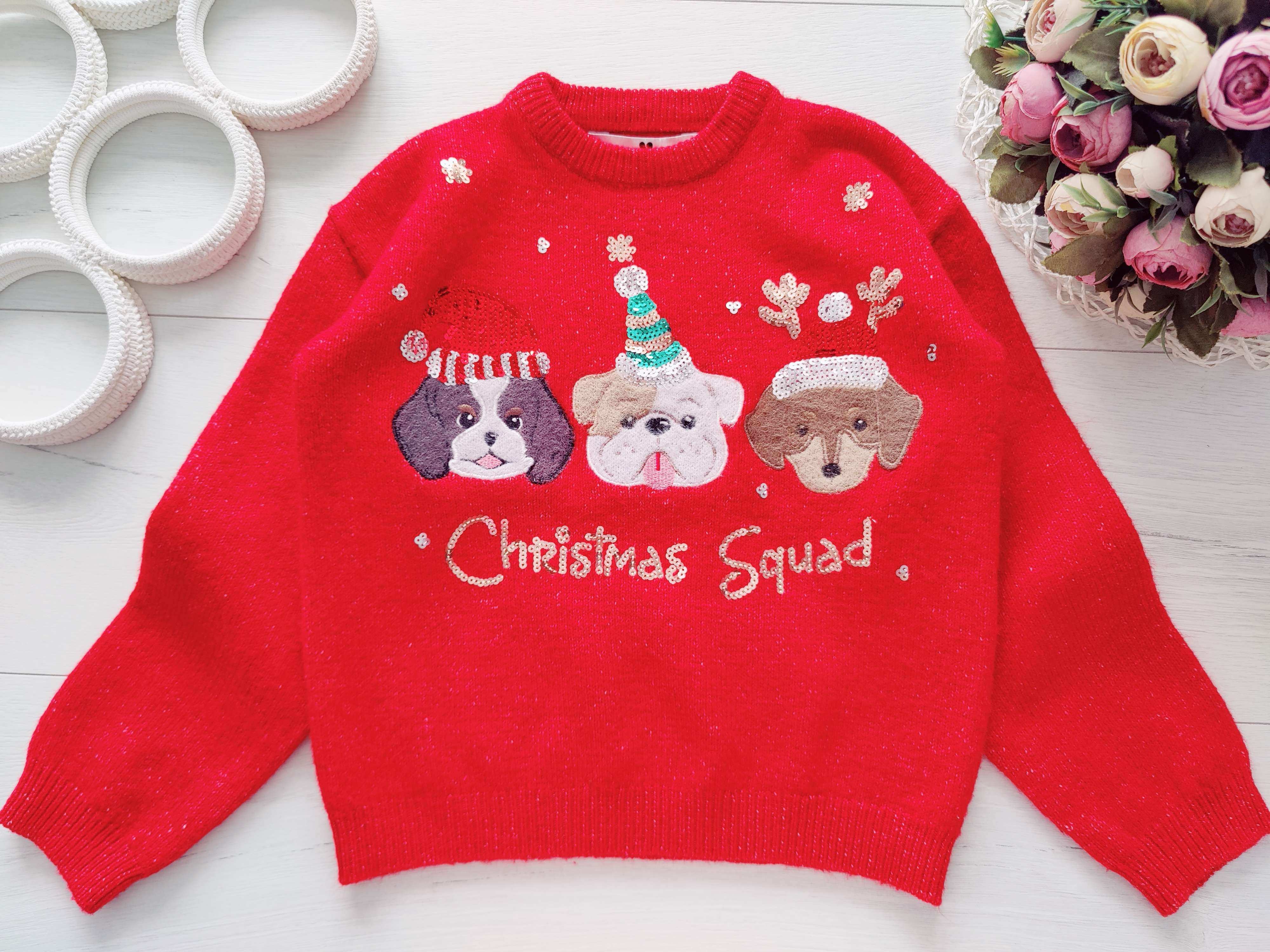 8 лет, рост 128 Красивый красный новогодний свитер для девоки