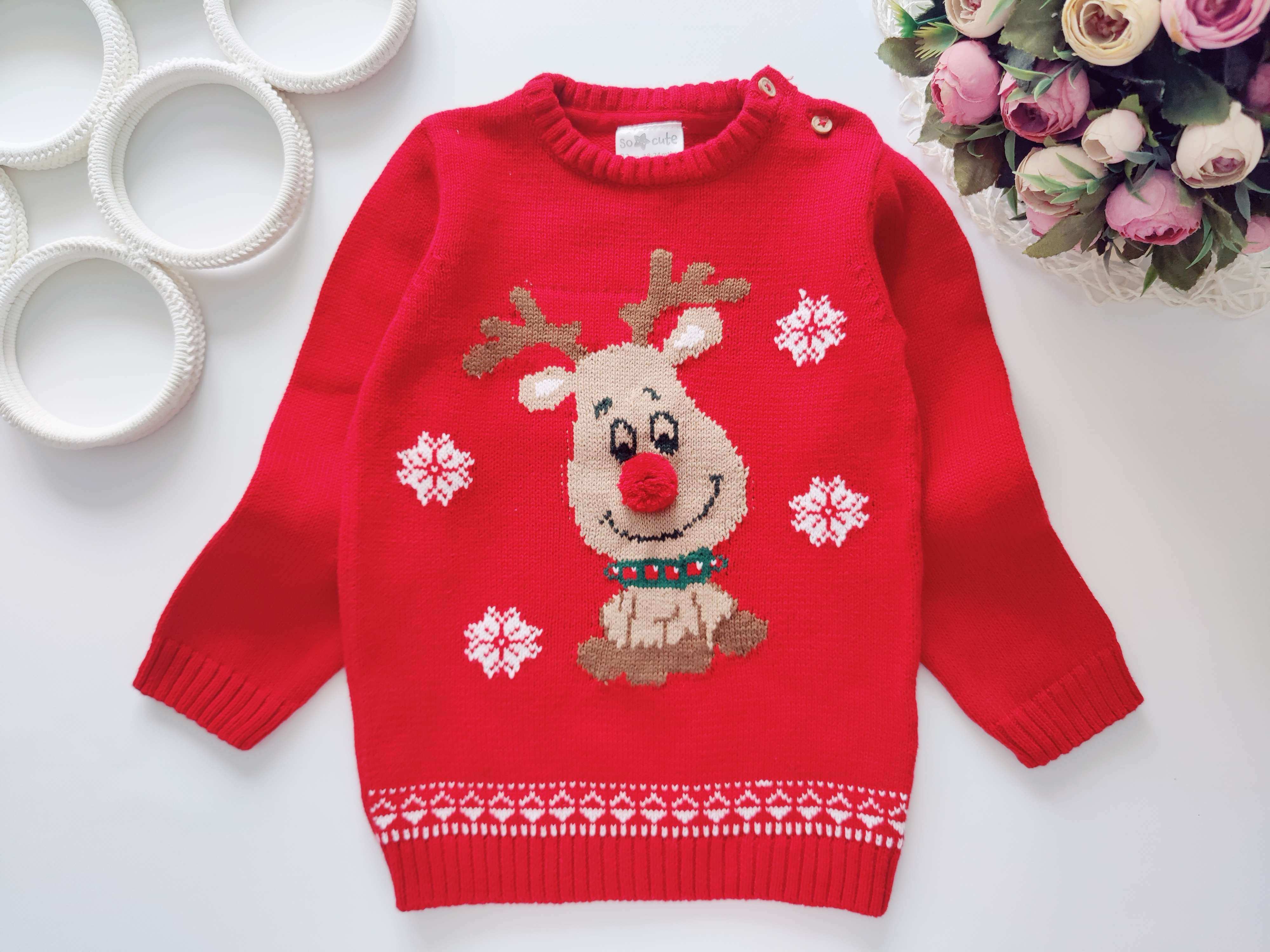 18,24 міс, зріст 92 Новорічний светр з оленем котон