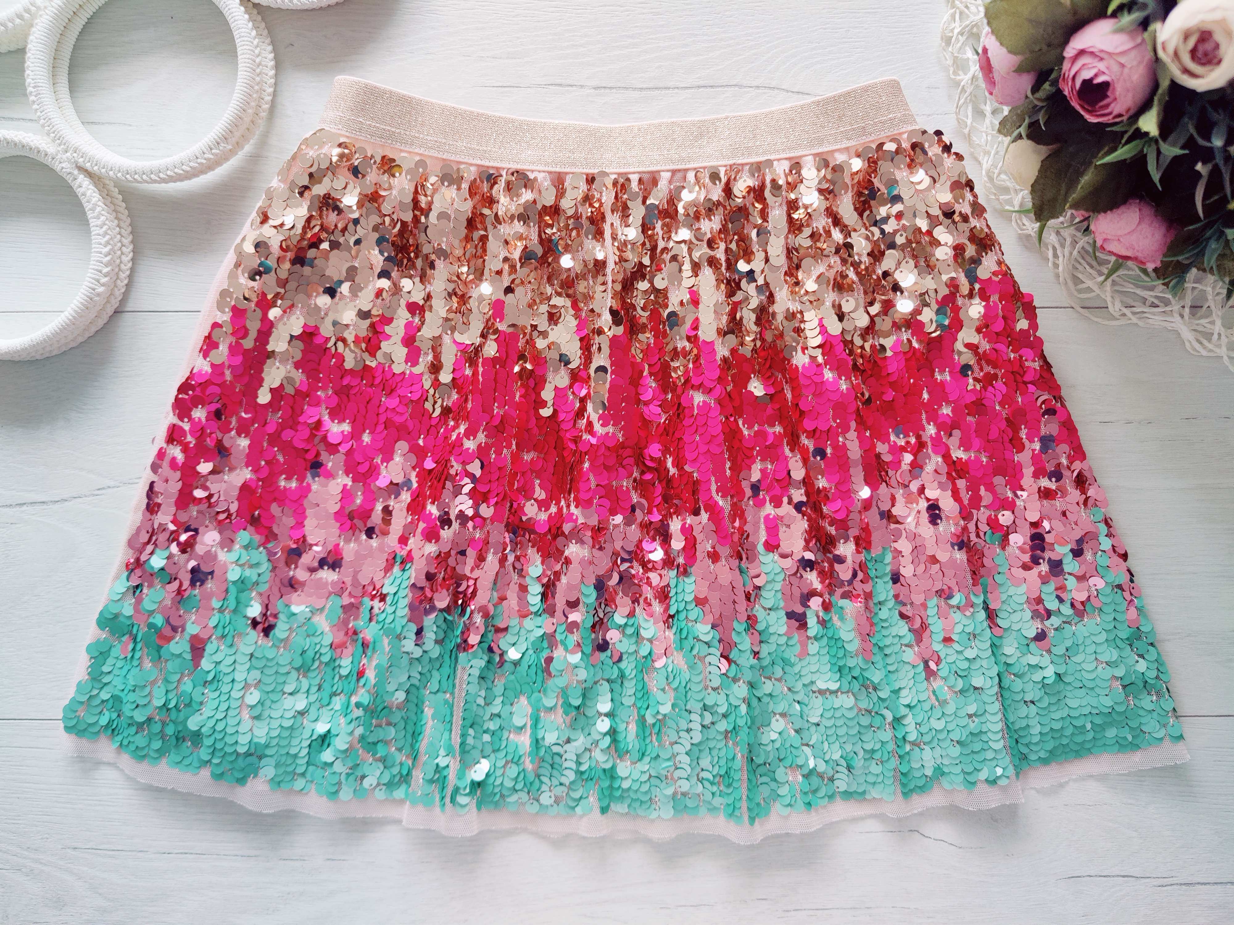 7,8 років, зріст 128 Красива дитяча блискуча спідниця в паєтках