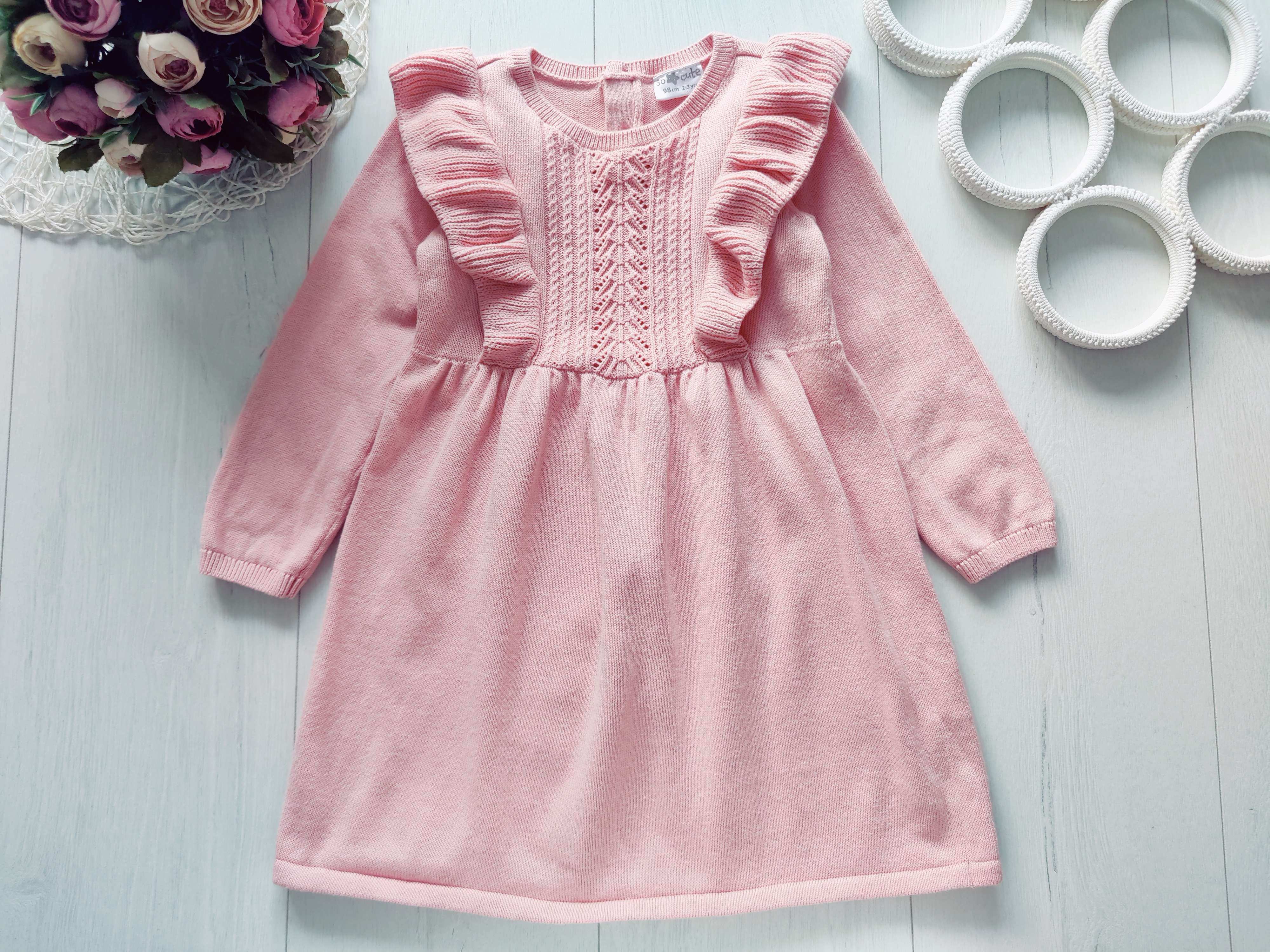 2,3 роки, зріст 98 Тепле в'язане плаття, котон