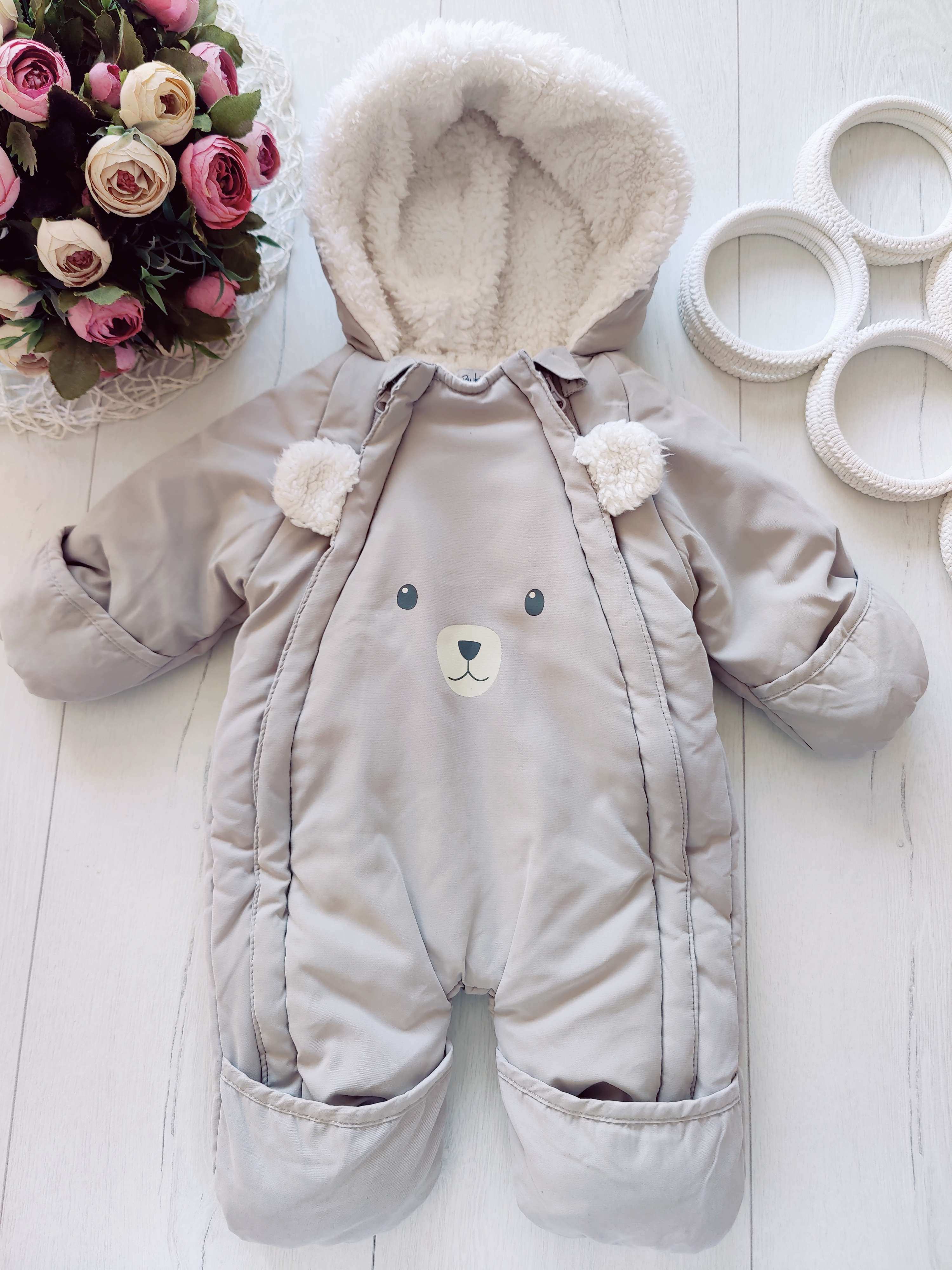 1-3 міс, зріст 56 Теплий комбінезон на синтепоні для новонародженого