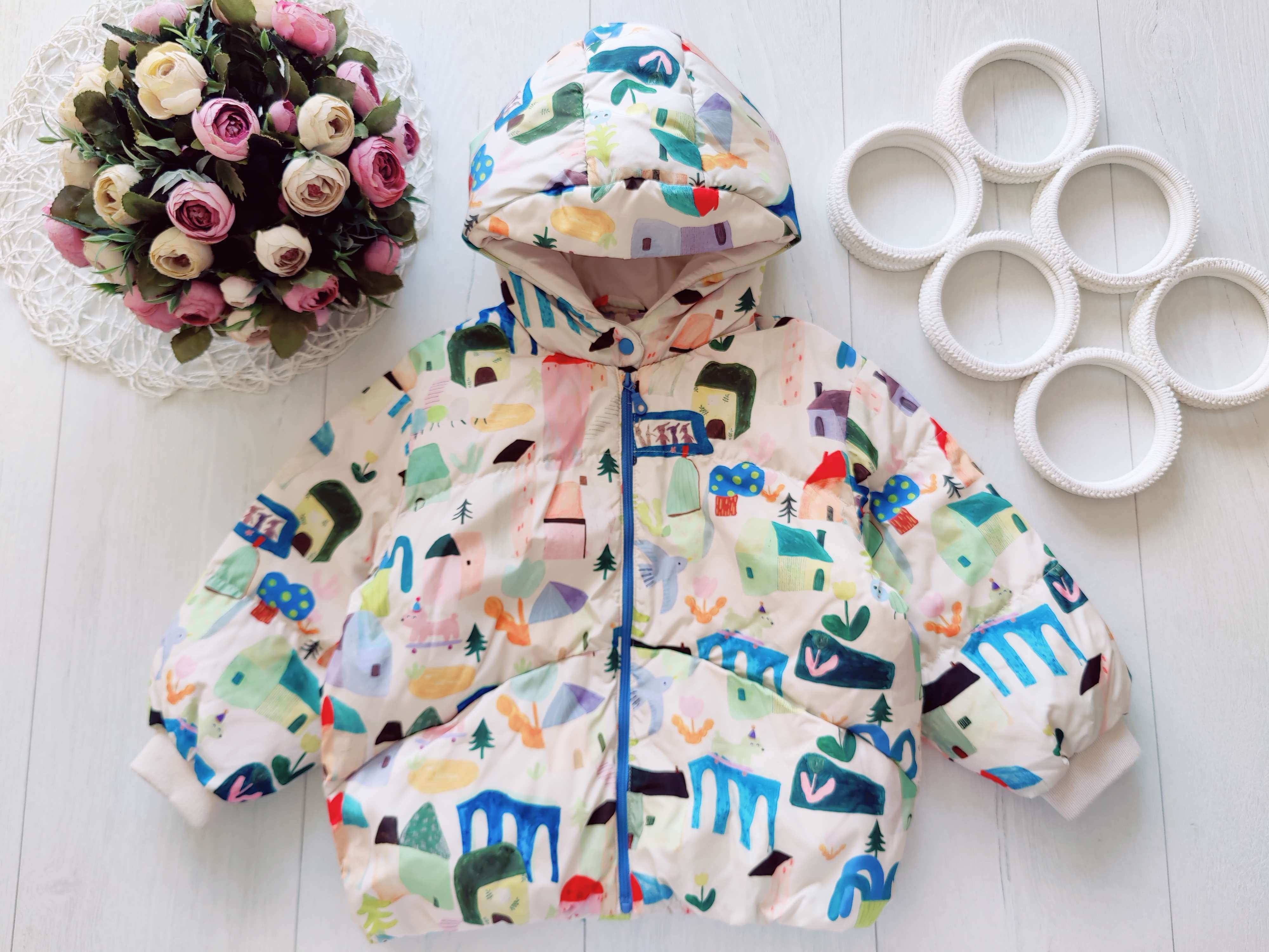 3 года, рост 98 Теплая демисезонная курточка на синтепоне оверсайз