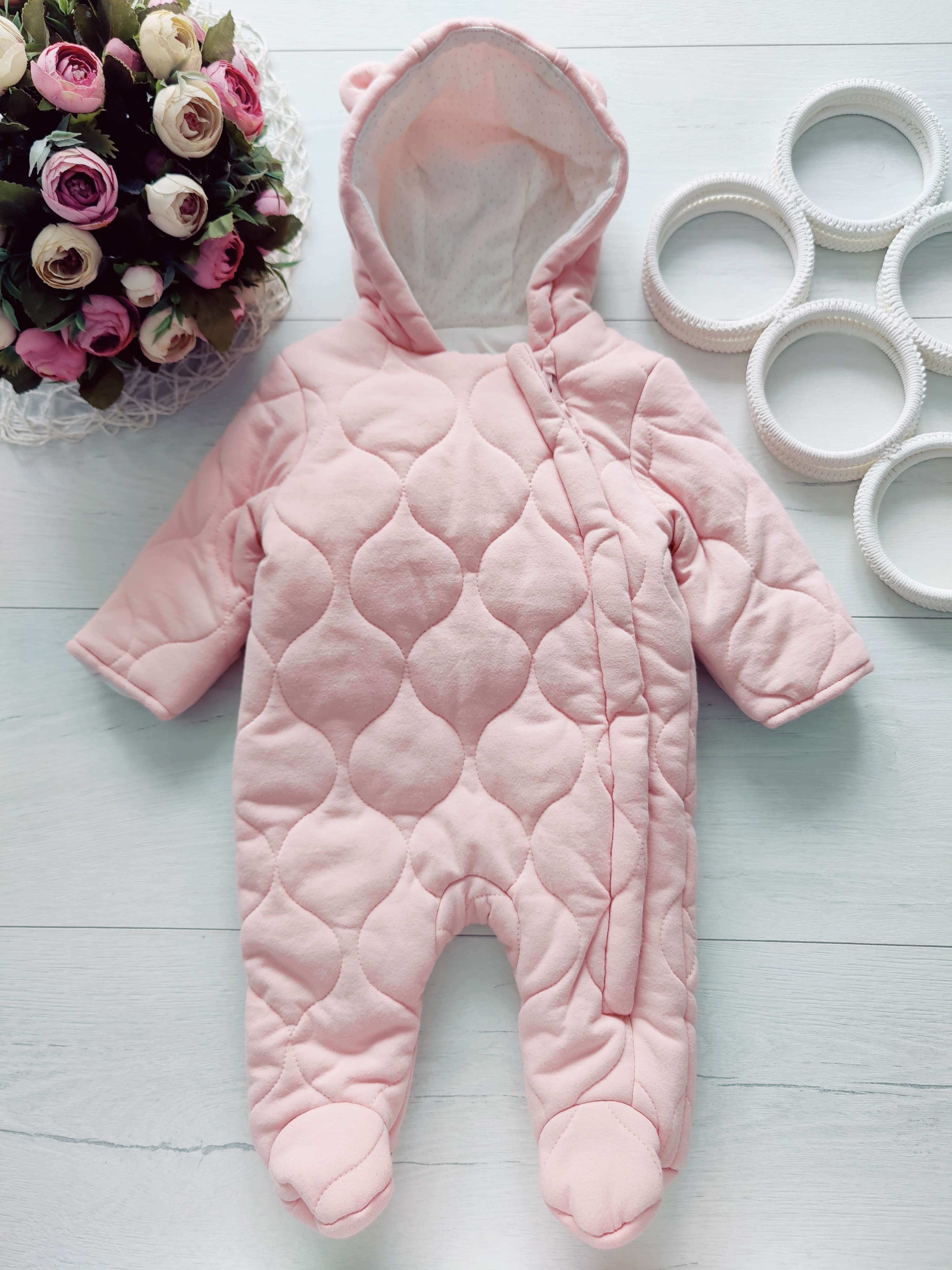 0-3 міс, 5,5 кг Демісезонний комбінезон у пологовий будинок на синтепоні для дівчинки