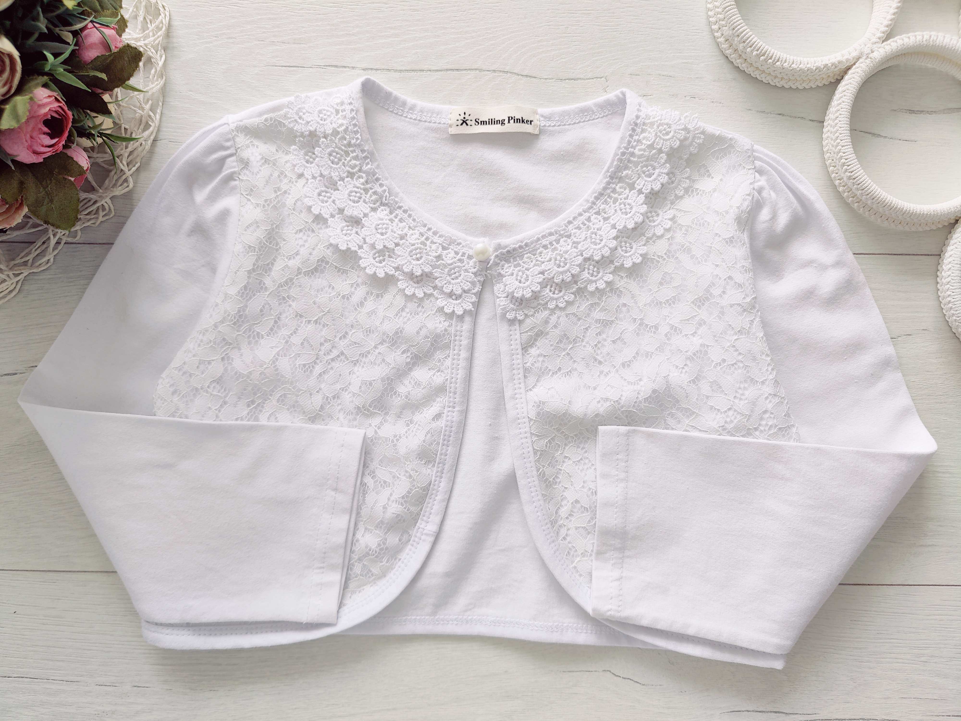 11 років, зріст 150 Біле ошатне болеро під сукню дитячу