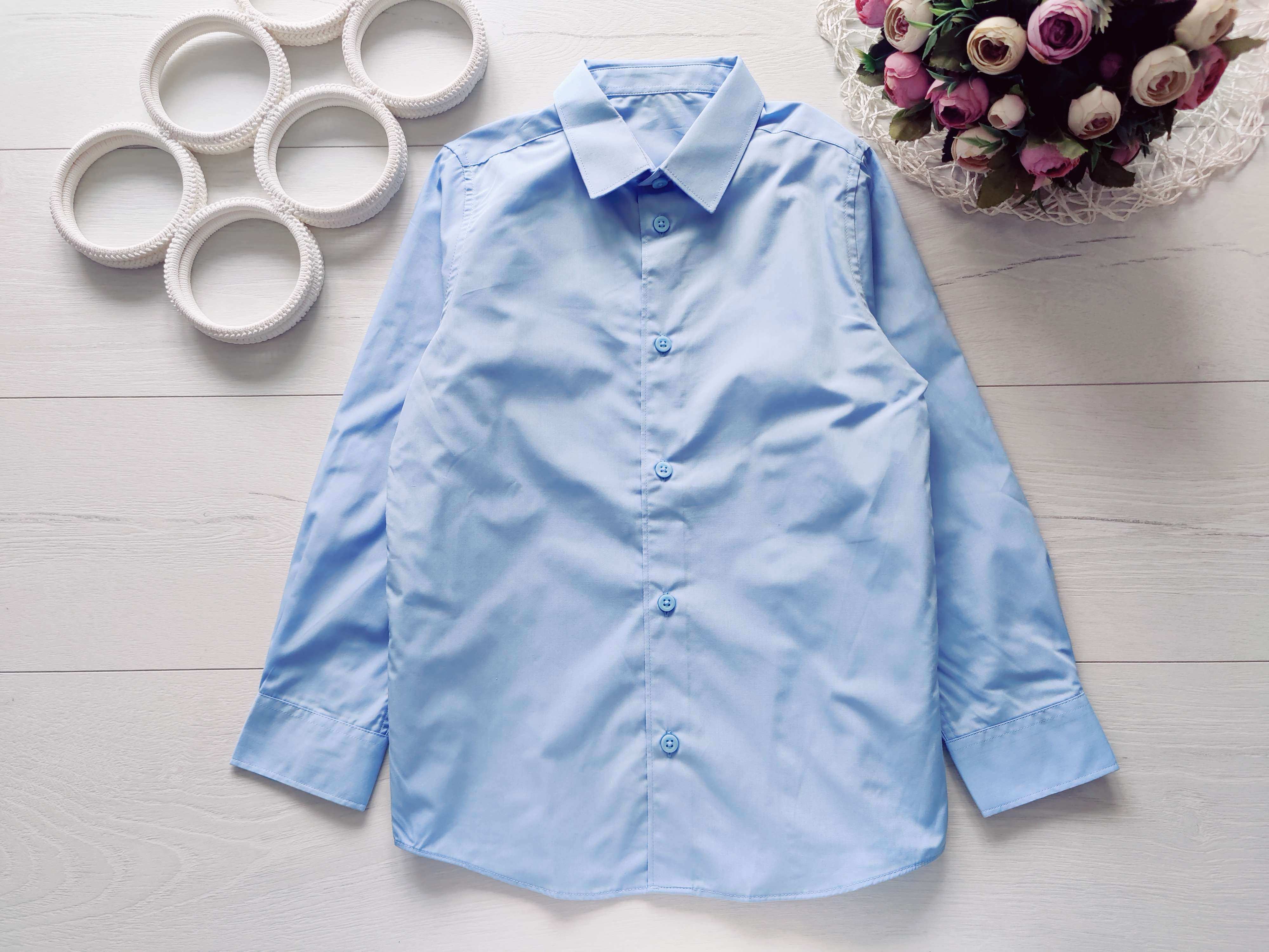 8,9 років, (12 штук) Нова дитяча блакитна сорочка з довгим рукавом