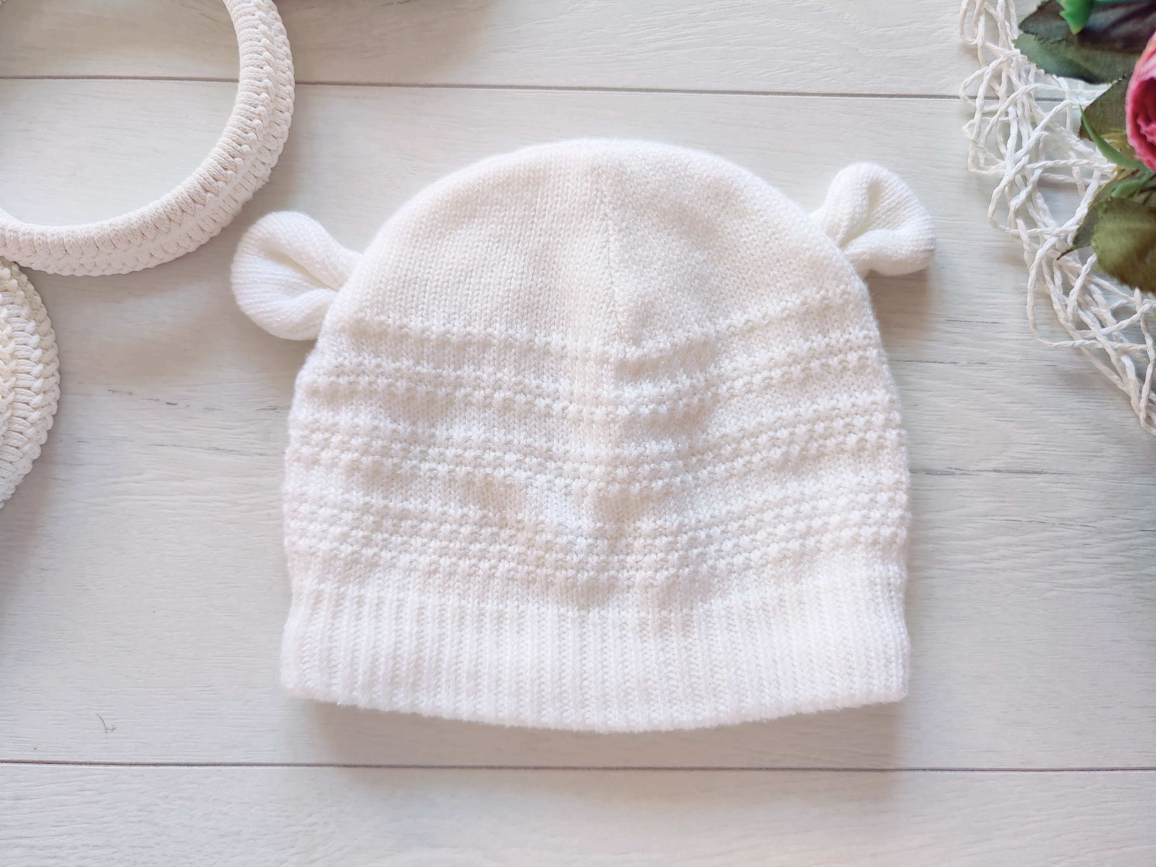 6-12 міс, Демісезонна в'язана шапка га х.б підкладці