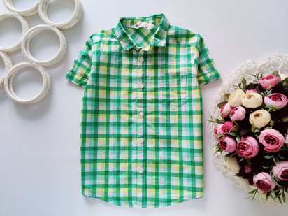 3,4 роки, зріст 104 Сорочка в жовто-зелену клітку